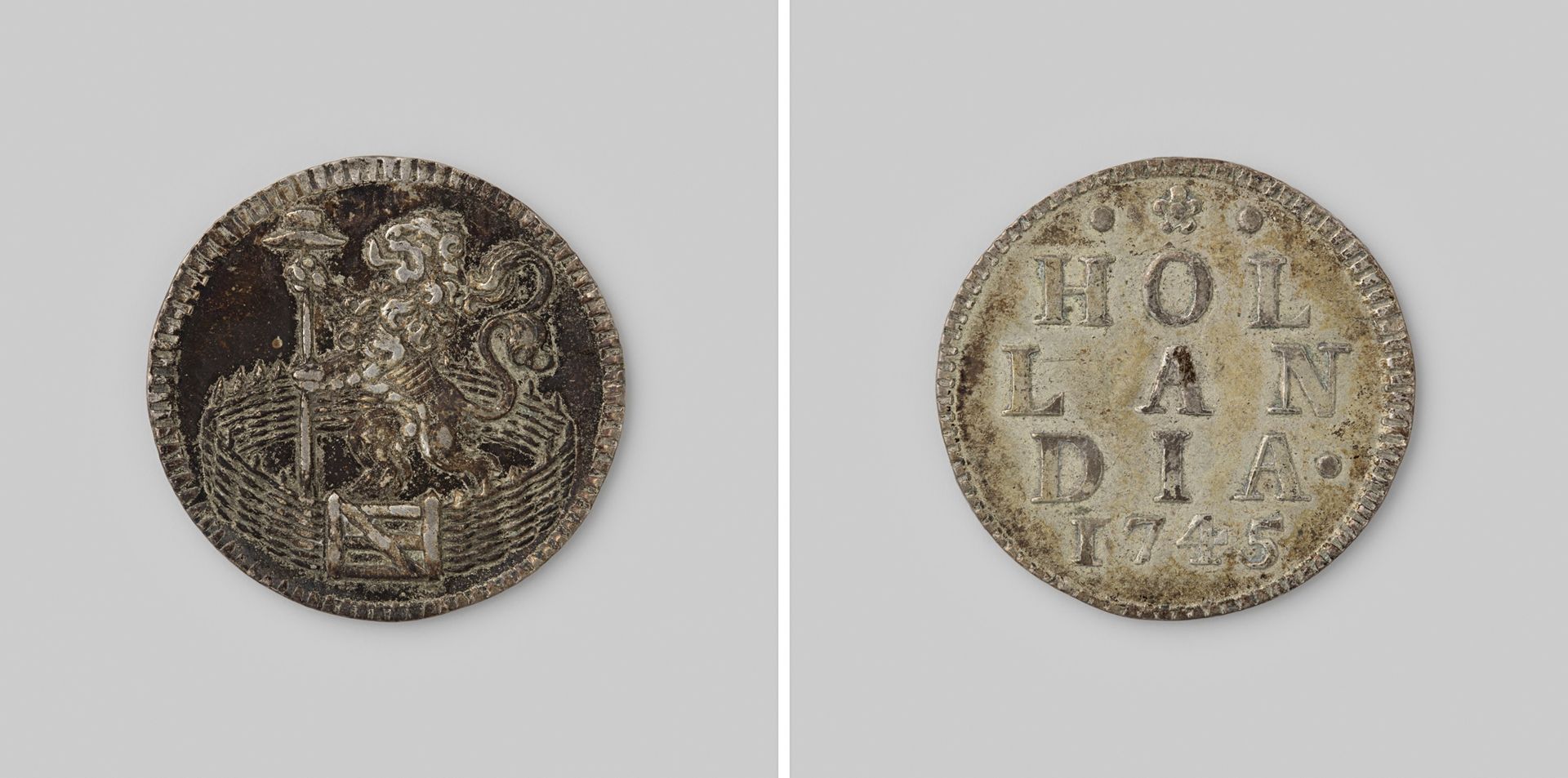 Hollandse duit, 1744. Afslag in zilver by Provincie Holland