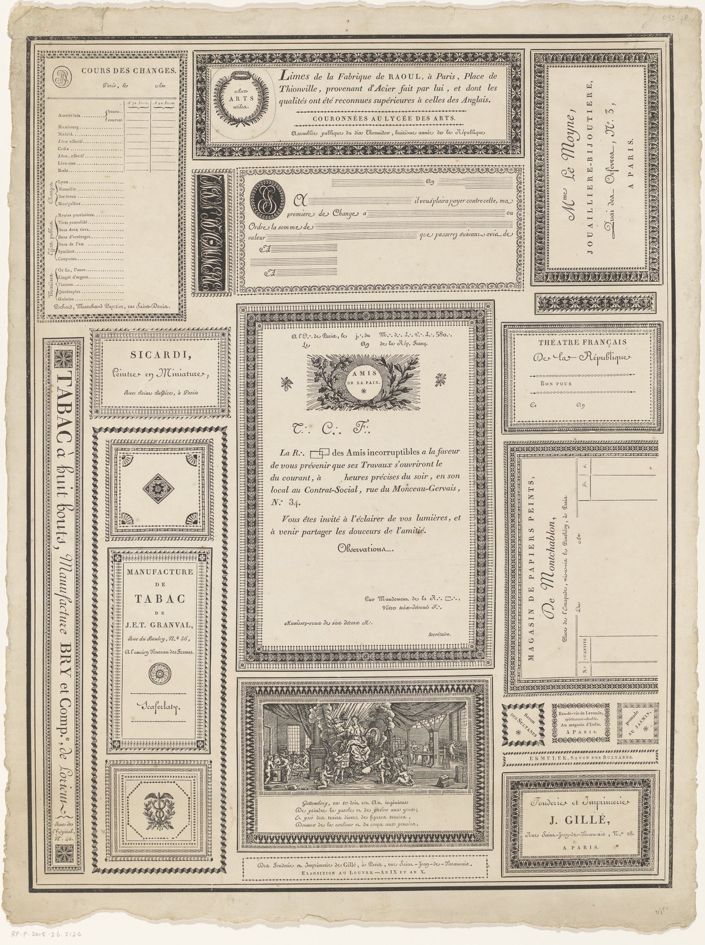 Voorbeelden van drukwerk vervaardigd door Joseph Gillé te Parijs by Anonymous