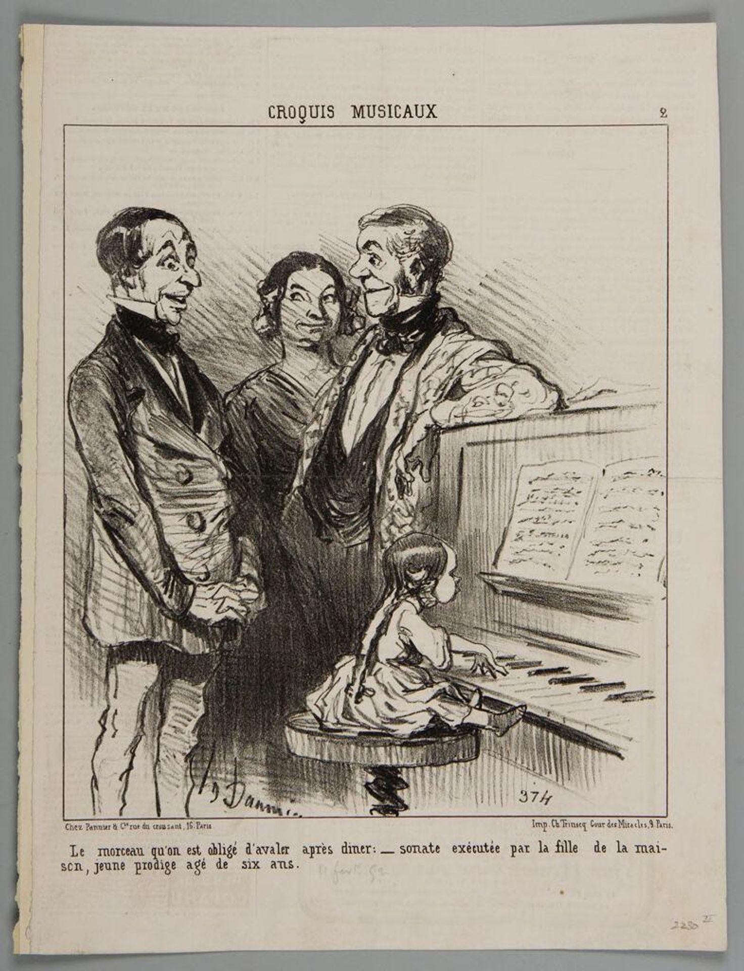 The Bit that One is Obliged to Swallow after Dinner:  A Sonata Played by the Daughter of the Musician, a Young Prodigy of Six by Honoré Daumier