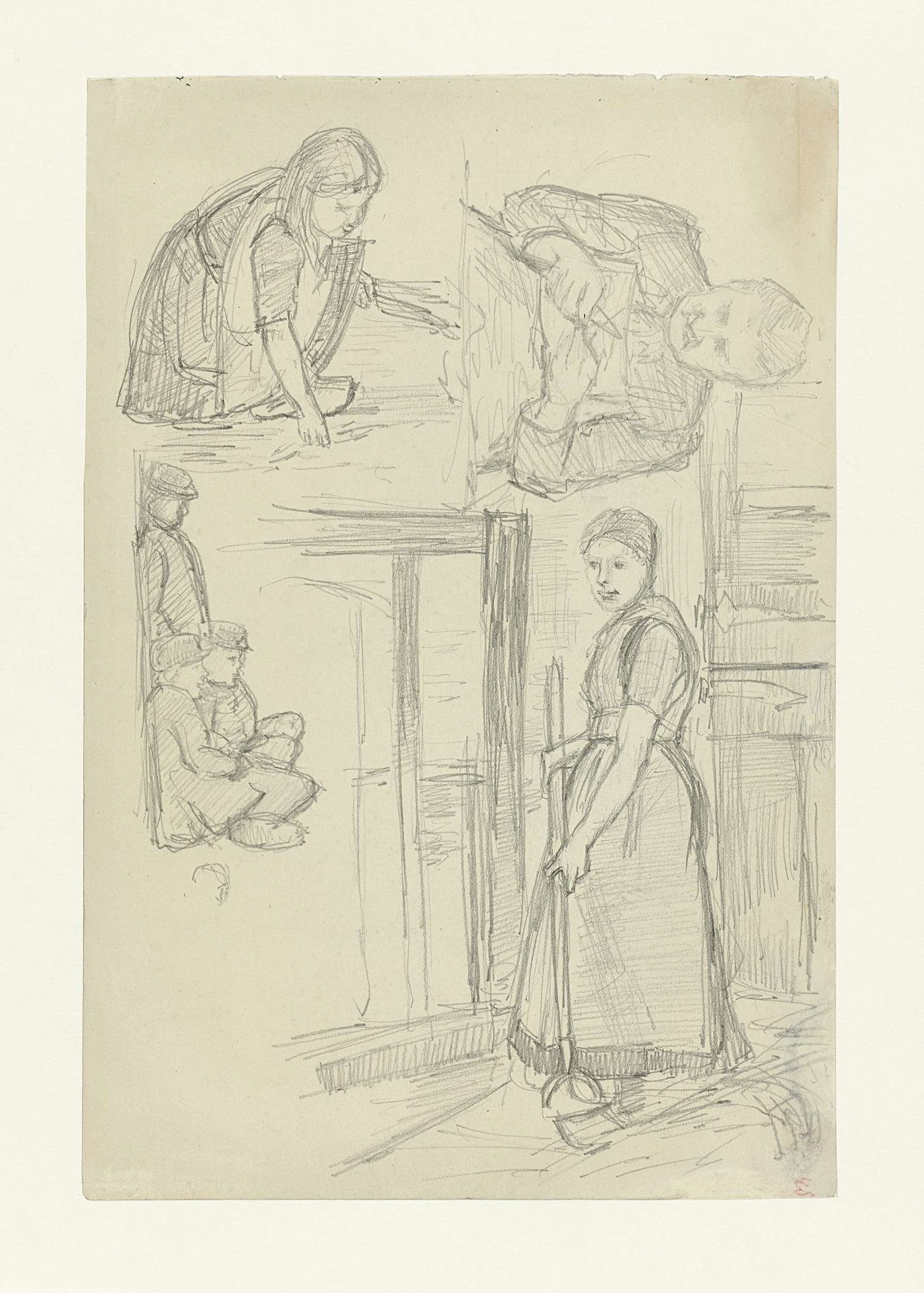 Studieblad met vrouwen en kinderen by Jozef Israëls
