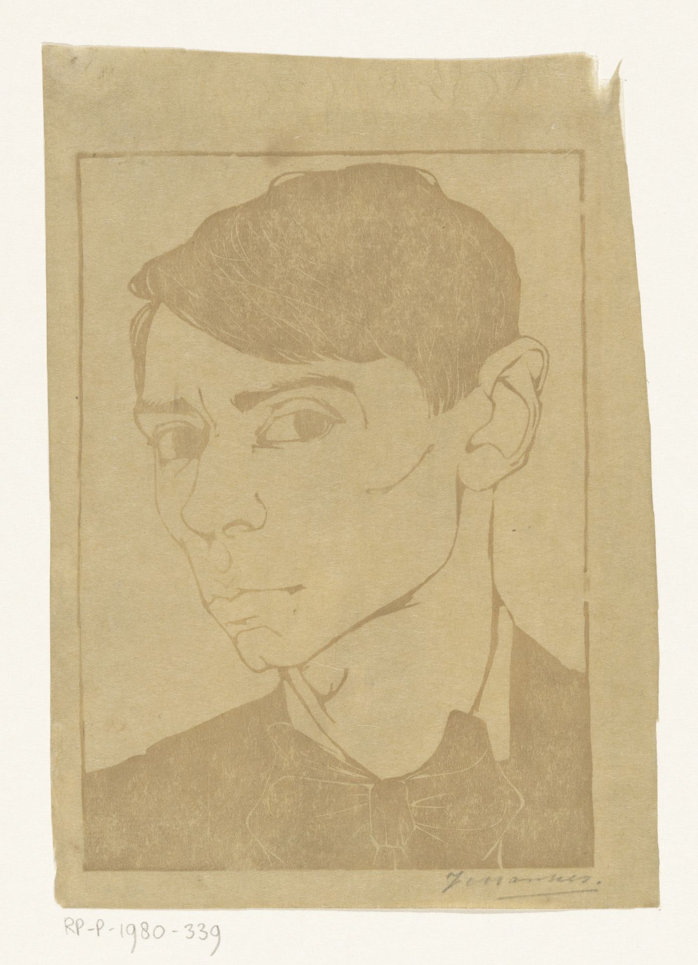 Zelfportret met vlinderdas by Jan Mankes