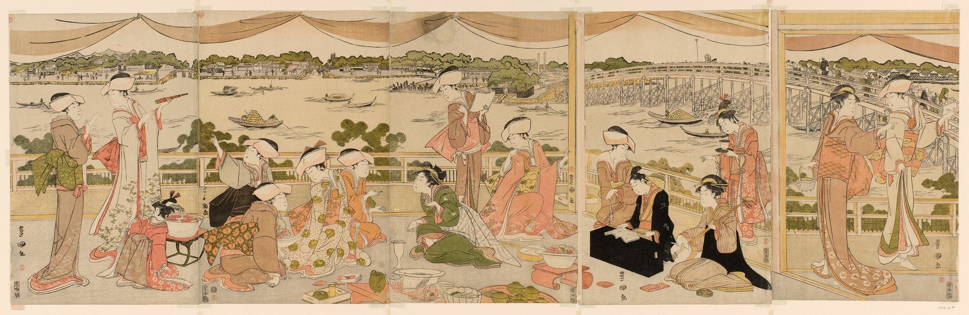 Recital on a verandah overlooking Sumida River by Utagawa Toyokuni I