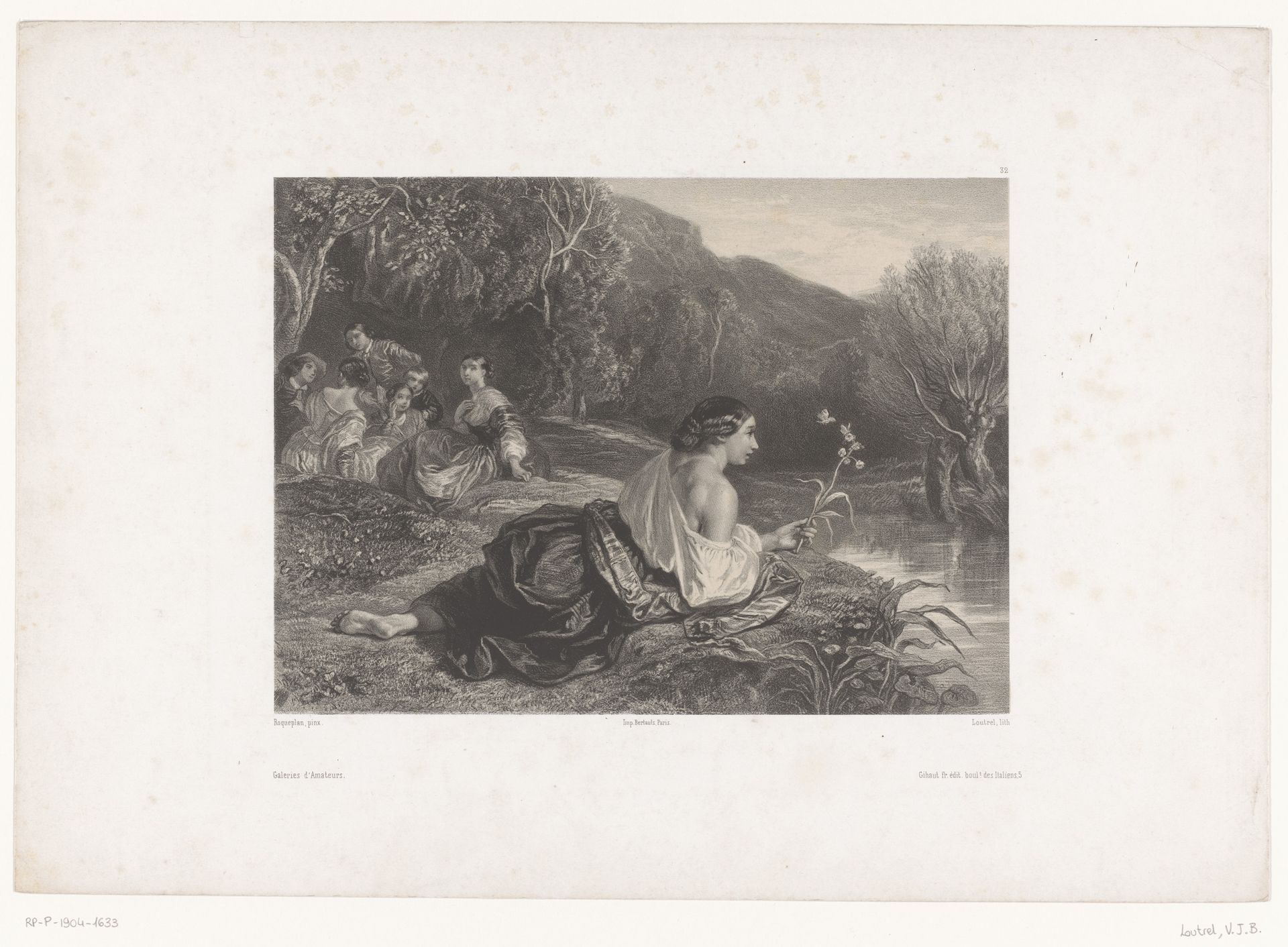 Jonge vrouwen en mannen in een landschap by Victor Jean Baptiste Loutrel