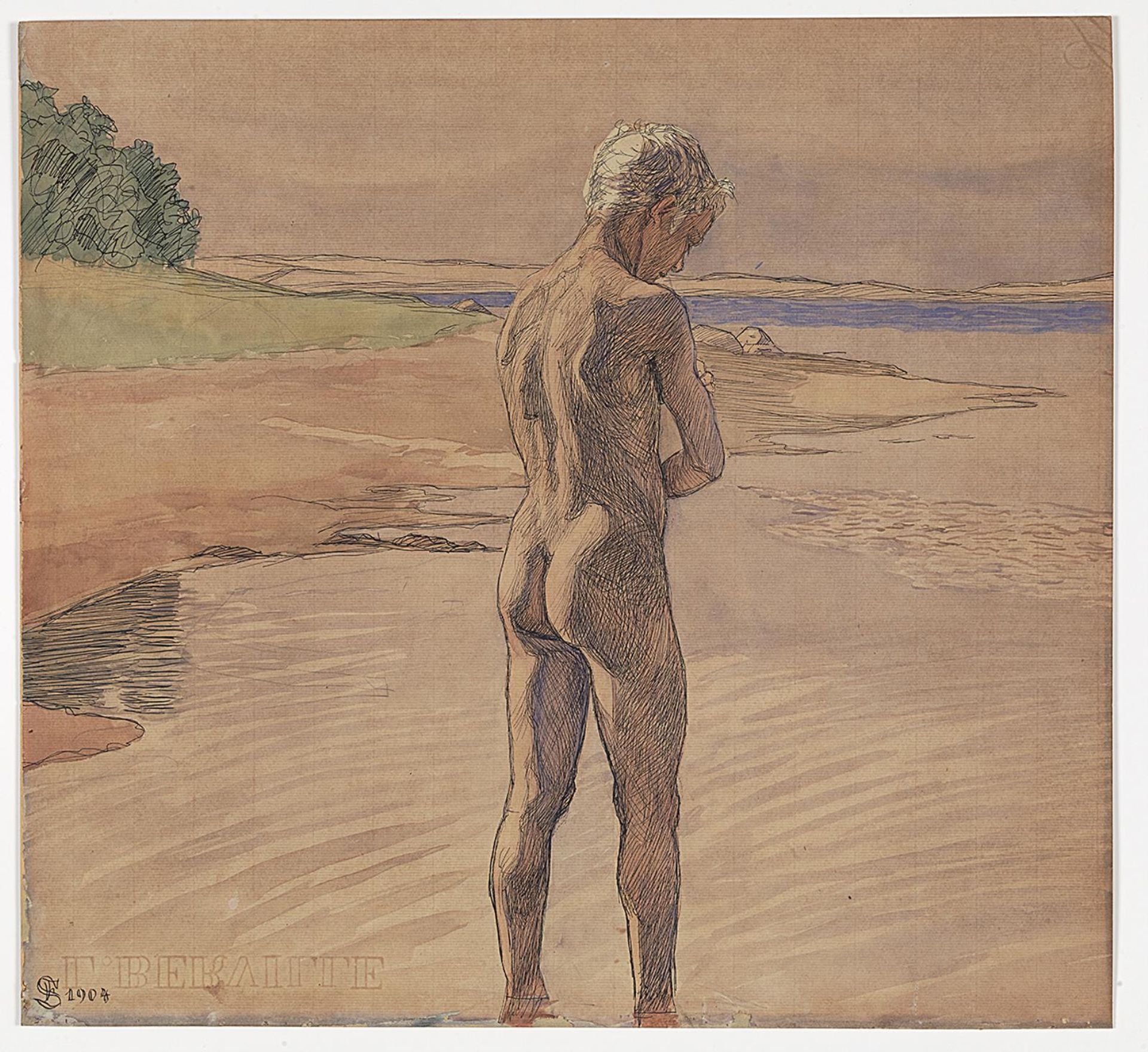 Hans stående i vandet. Motiv fra Fyns Hoved by Fritz Syberg