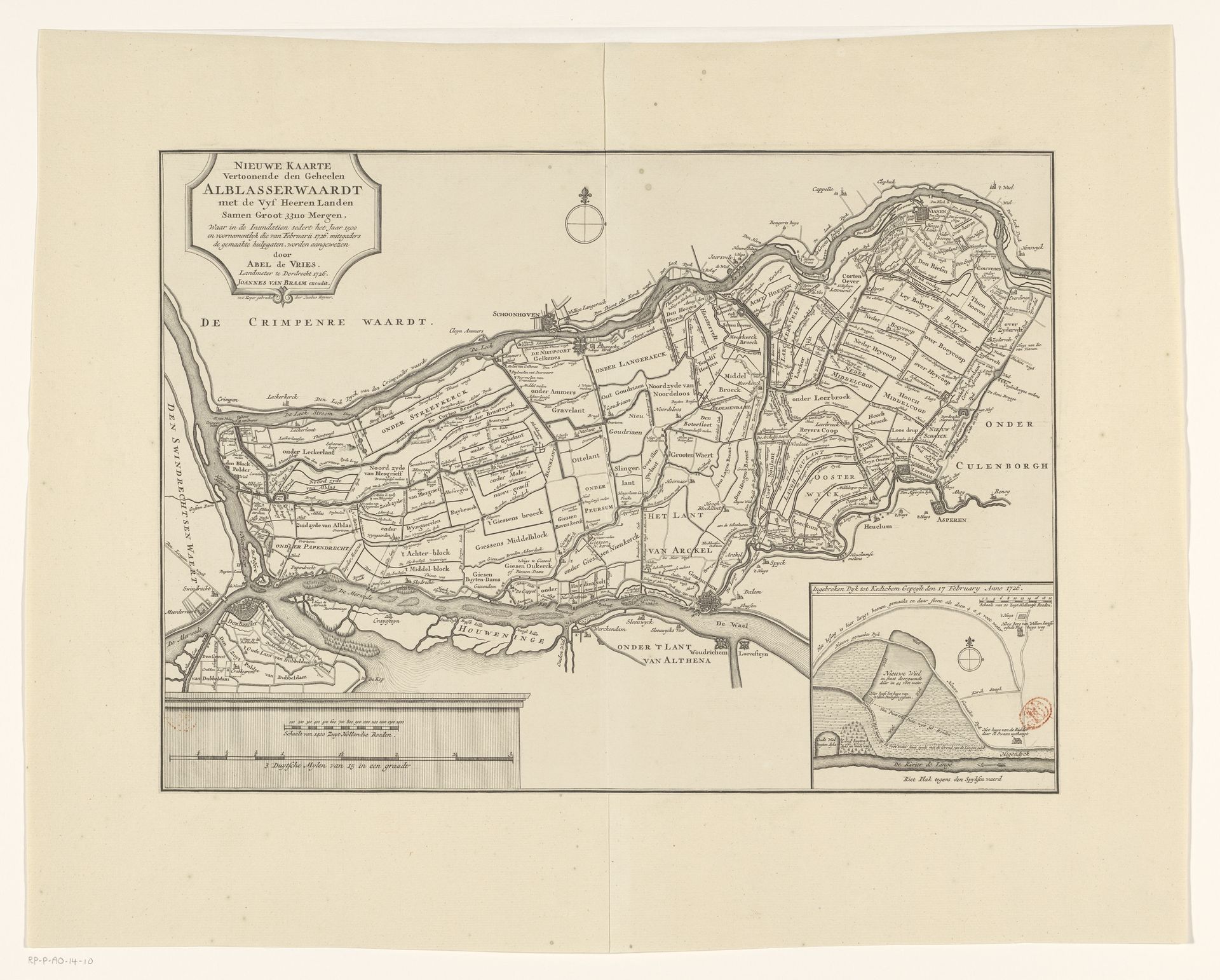 Kaart van de Alblasserwaard en de Vijfheerenlanden by Jacob Keyser