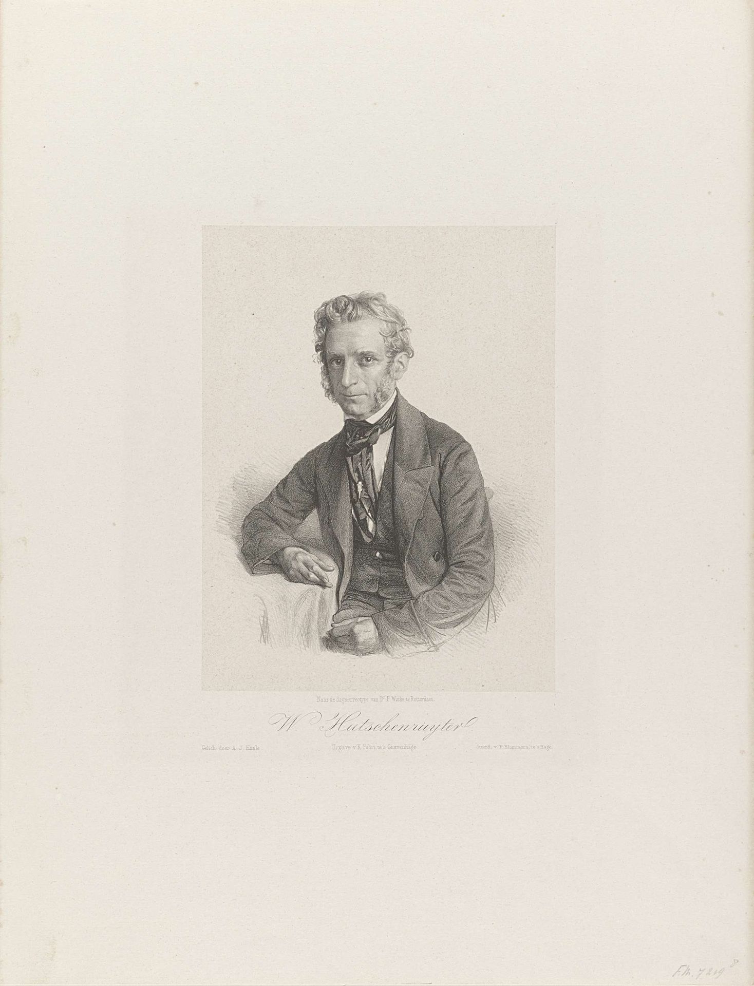 Portret van W. Hutschenruyter, 1854 by Adrianus Johannes Ehnle