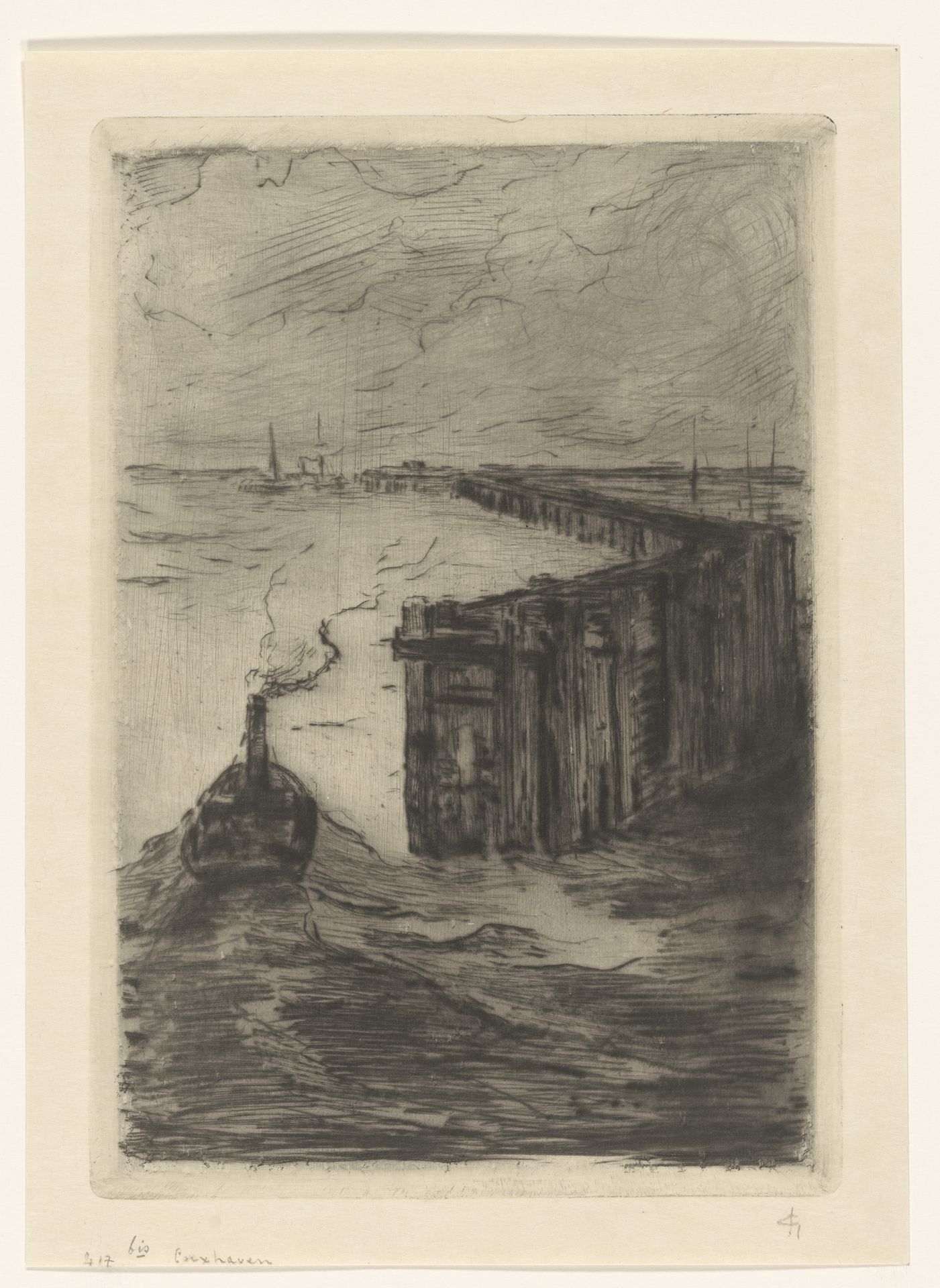 Zeegezicht met pier bij Cuxhaven by Carel Nicolaas Storm van 's-Gravesande