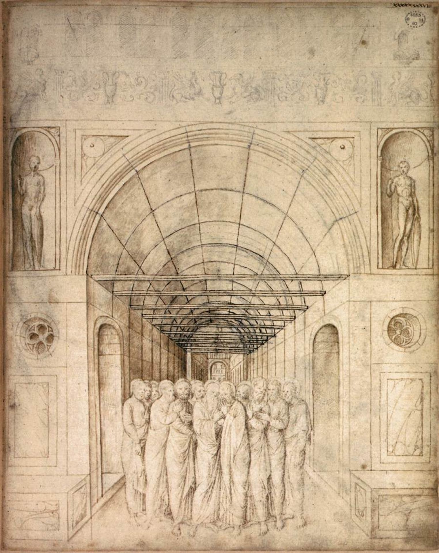 The Twelve Apostles in a Barrel Vaulted Passage by Jacopo Bellini