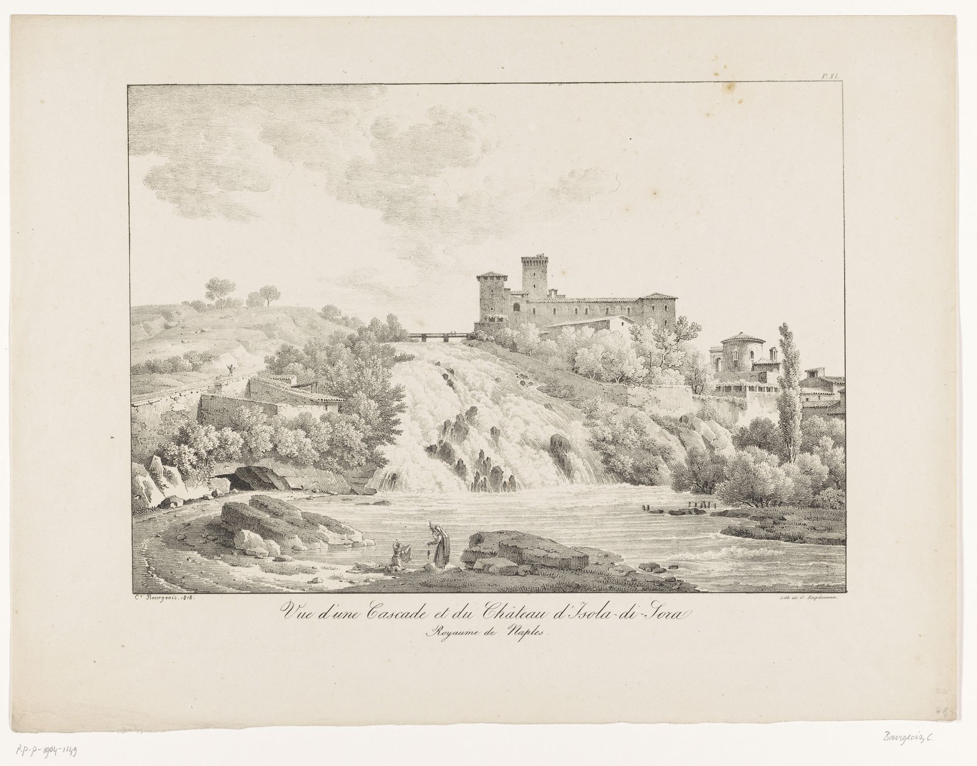 Zicht op de waterval en het kasteel van Sora by Constant Bourgeois
