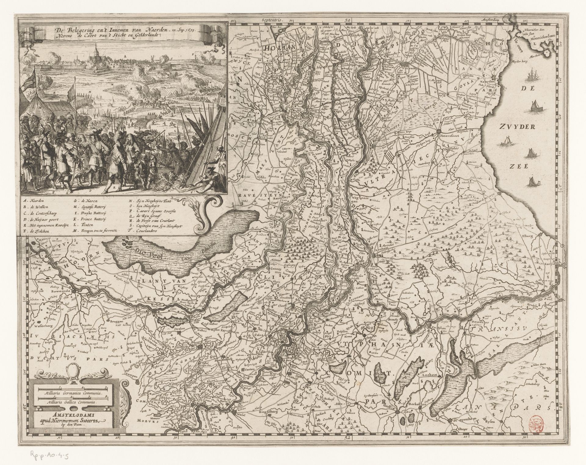 Kaart van Gelderland met een gezicht op de inname van Naarden in 1673 by Anonymous