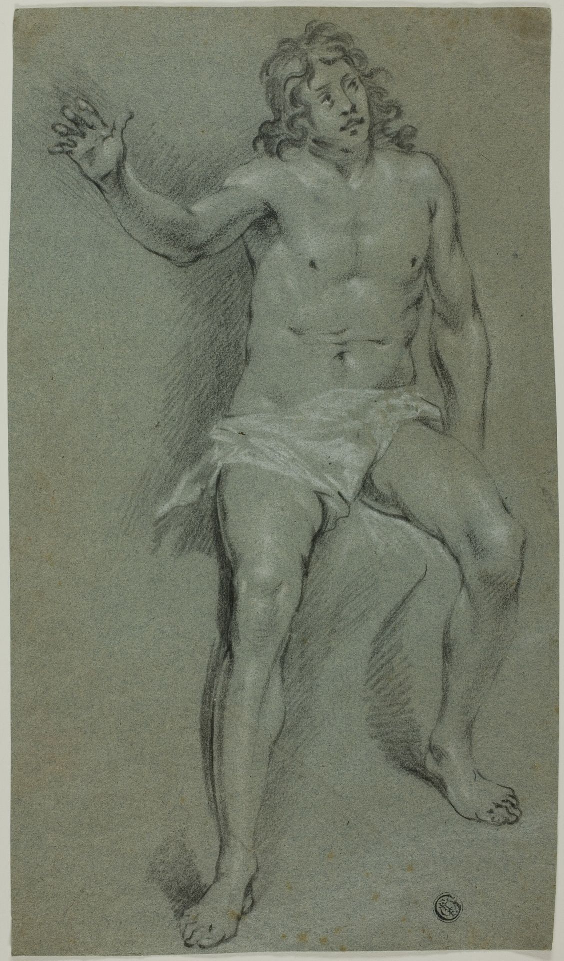 Seated Male Nude (recto); Sketches of Hand and Boy'd Head (verso) by Anonymous