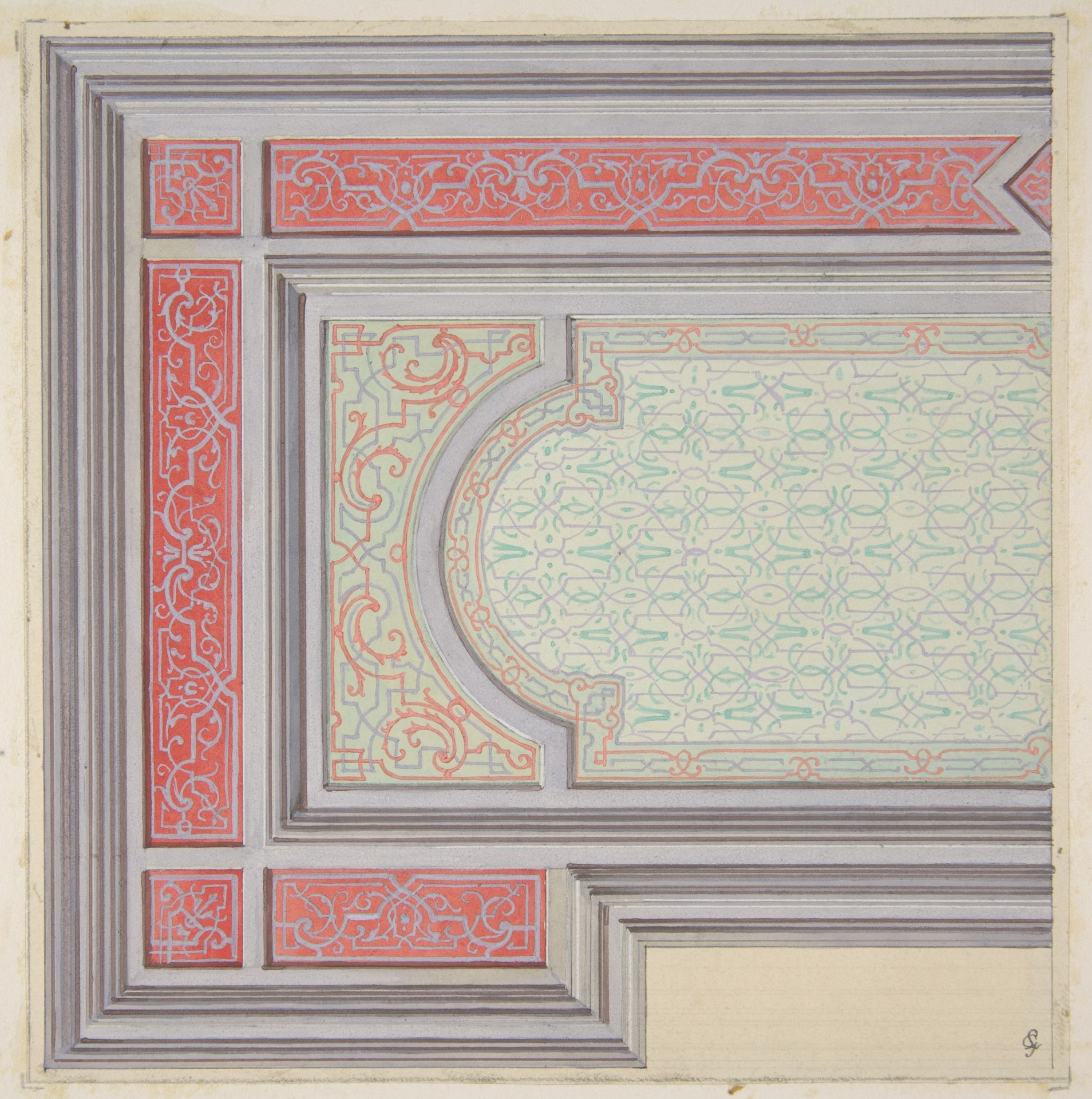 Design for the decoration of a ceiling in strapwork and rinceaux by Jules-Edmond-Charles Lachaise
