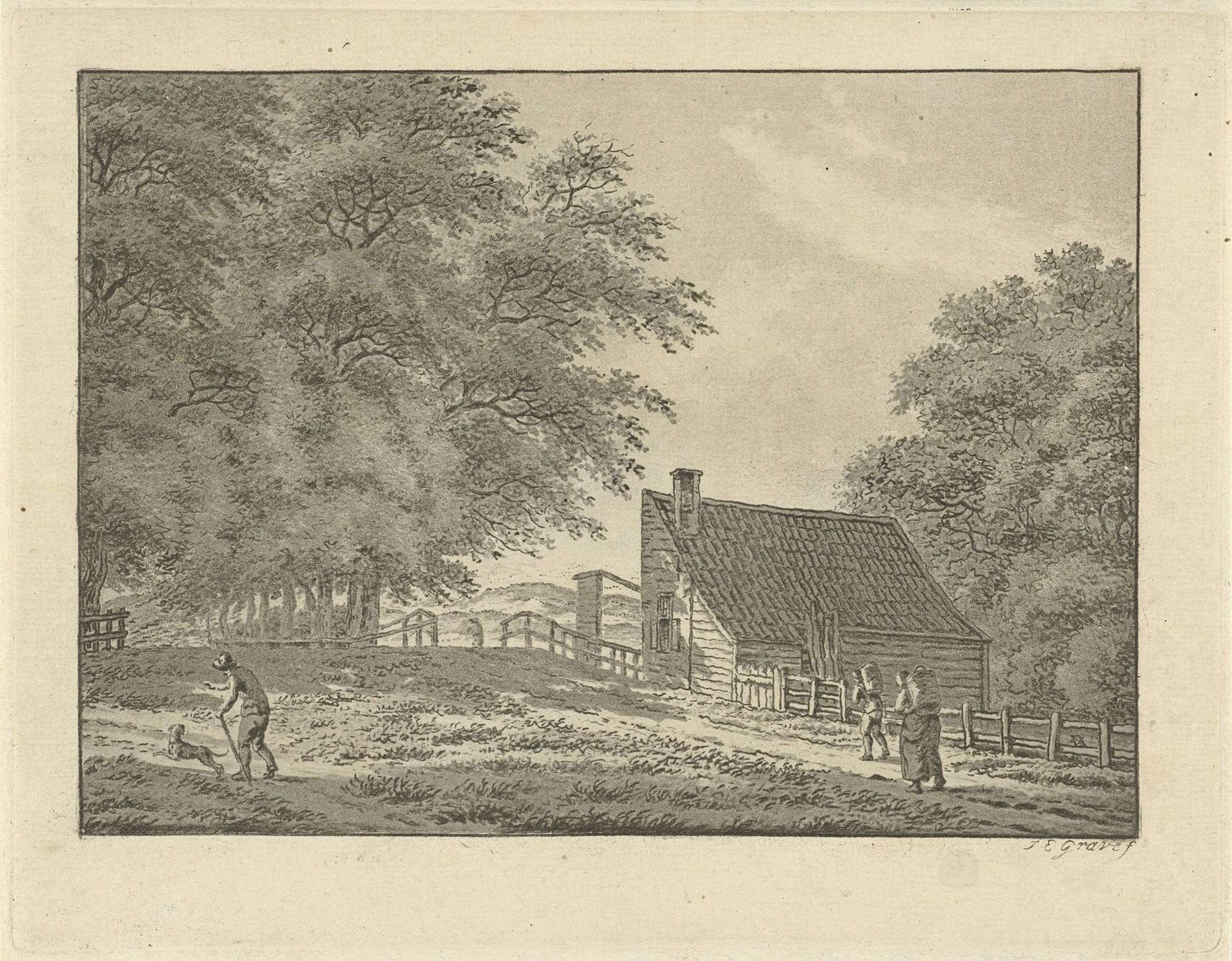 Landschap bij Overveen met wandelaars by Jan Evert Grave