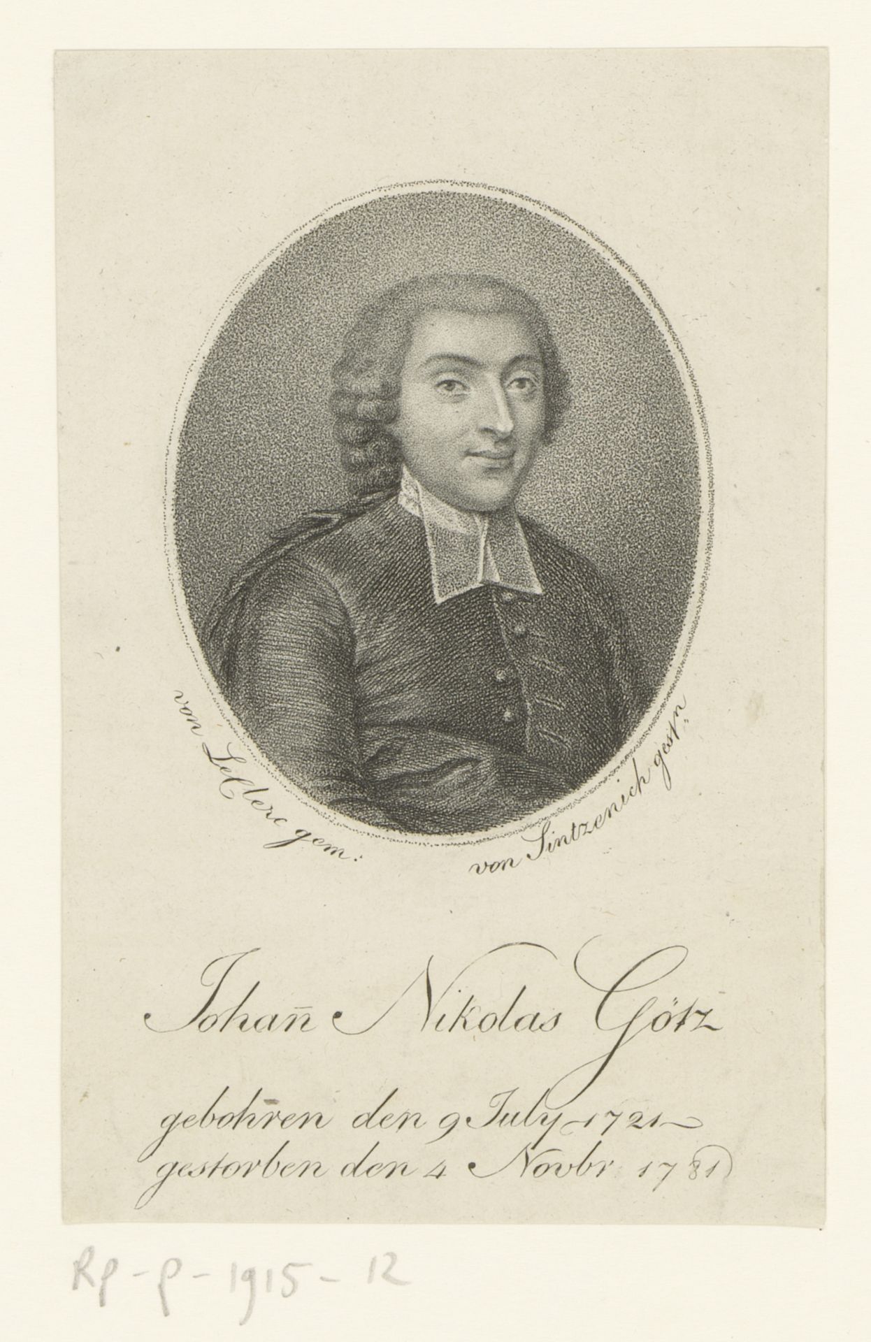 Portret van Johann Nikolas Goetz by Heinrich Sintzenich