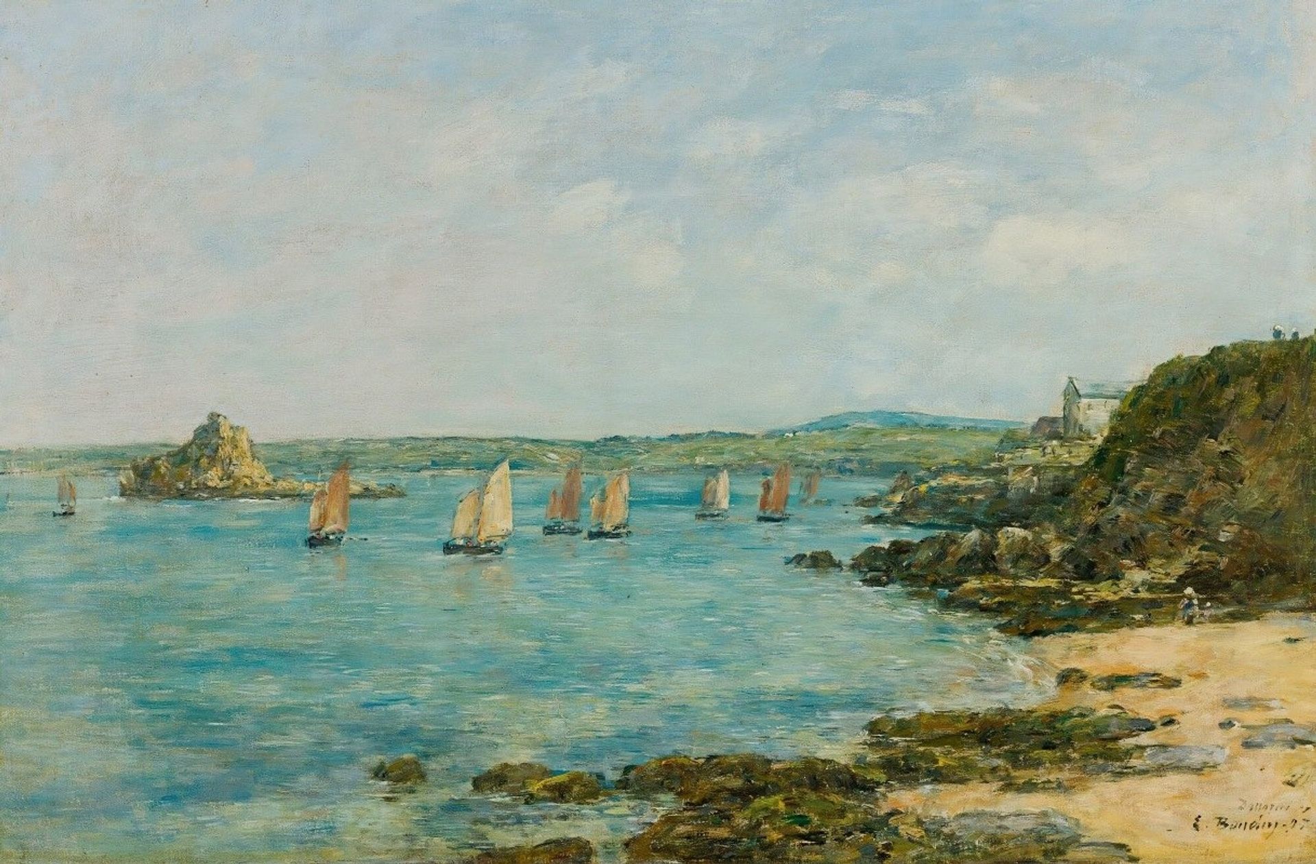 Rivage Douarnenez Bateaux De Pêche Dans La Baie by Eugène Boudin