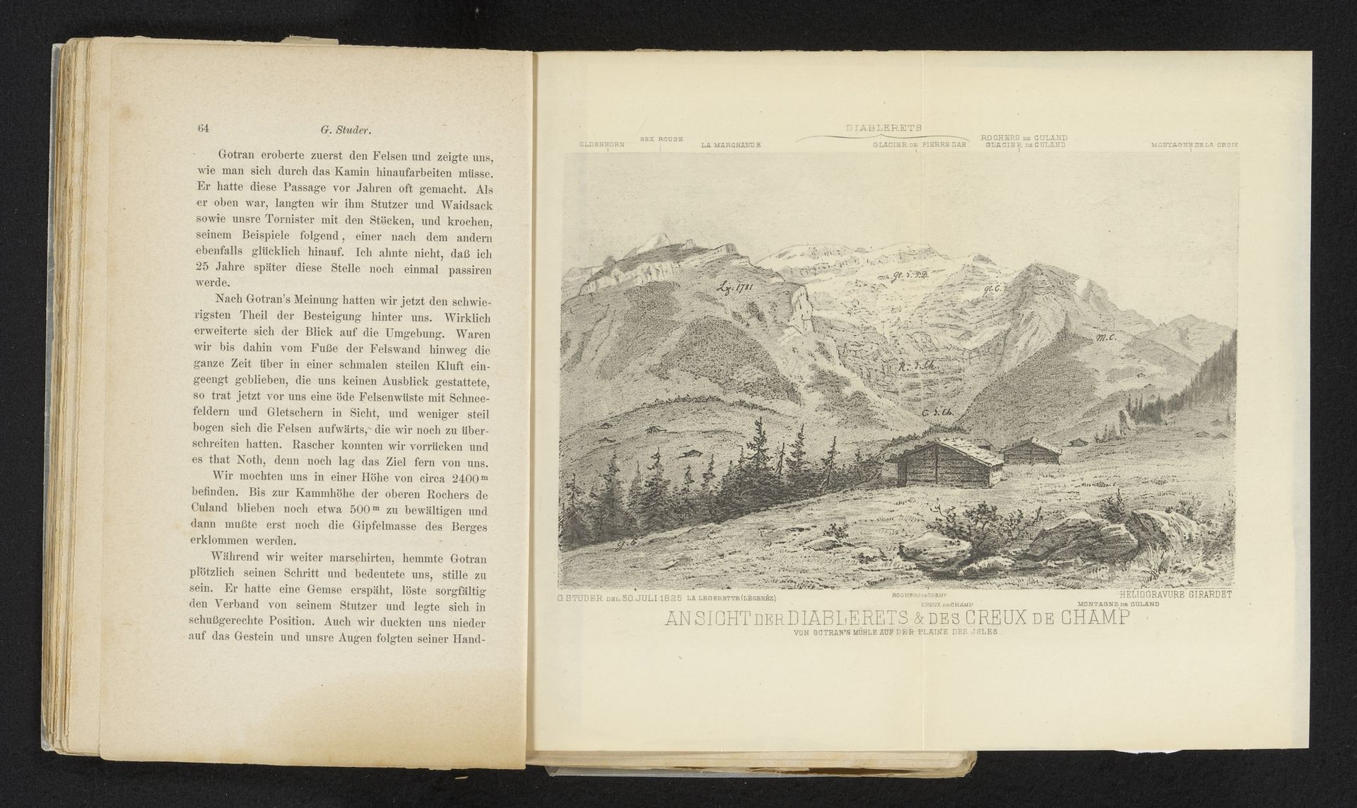 Reproductie van een tekening van een gezicht op de berg Diablerets in de Alpen, Zwitserland by Anonymous