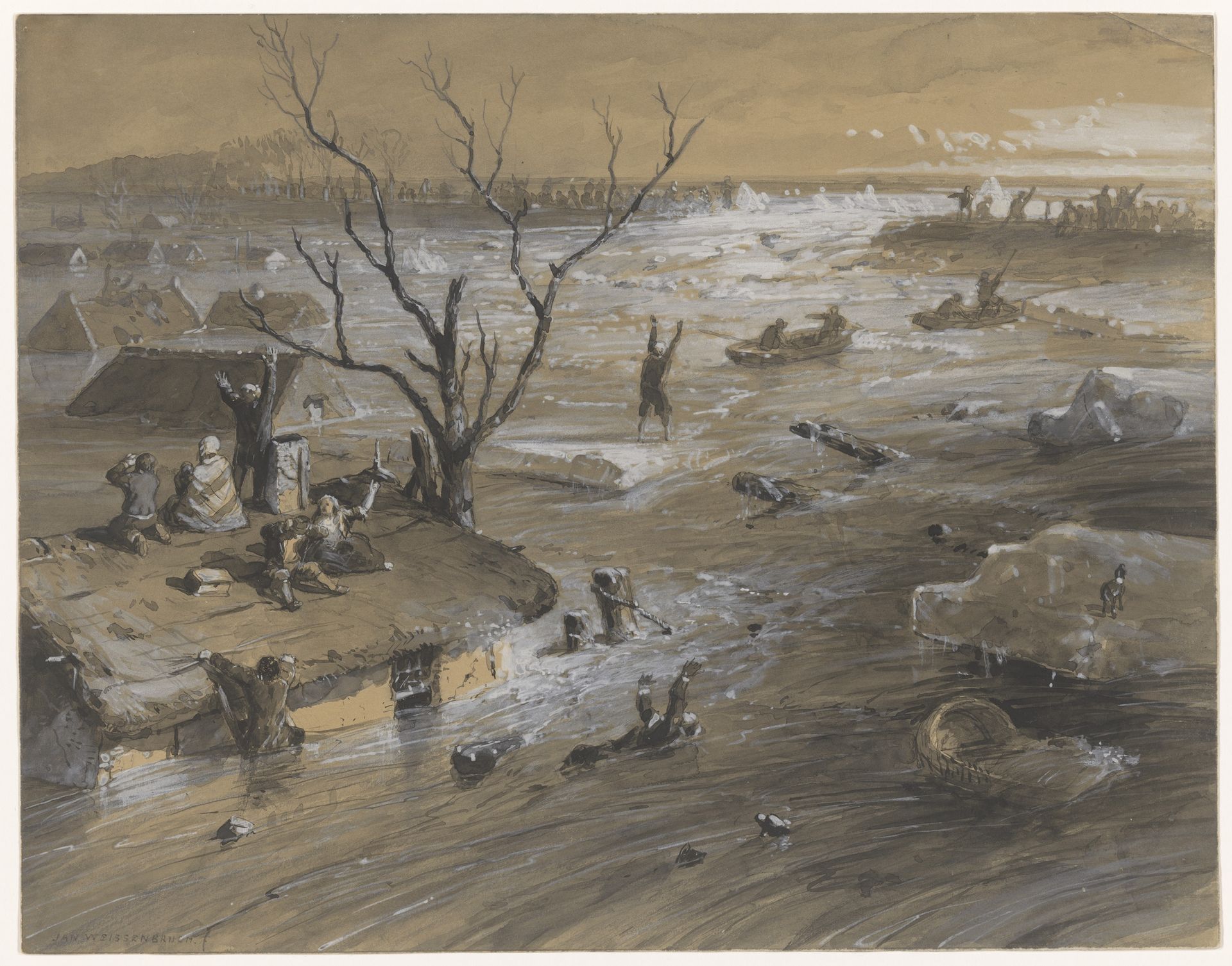 Dijkbreuk te Brakel, 4 januari 1861 by Johan Hendrik Weissenbruch