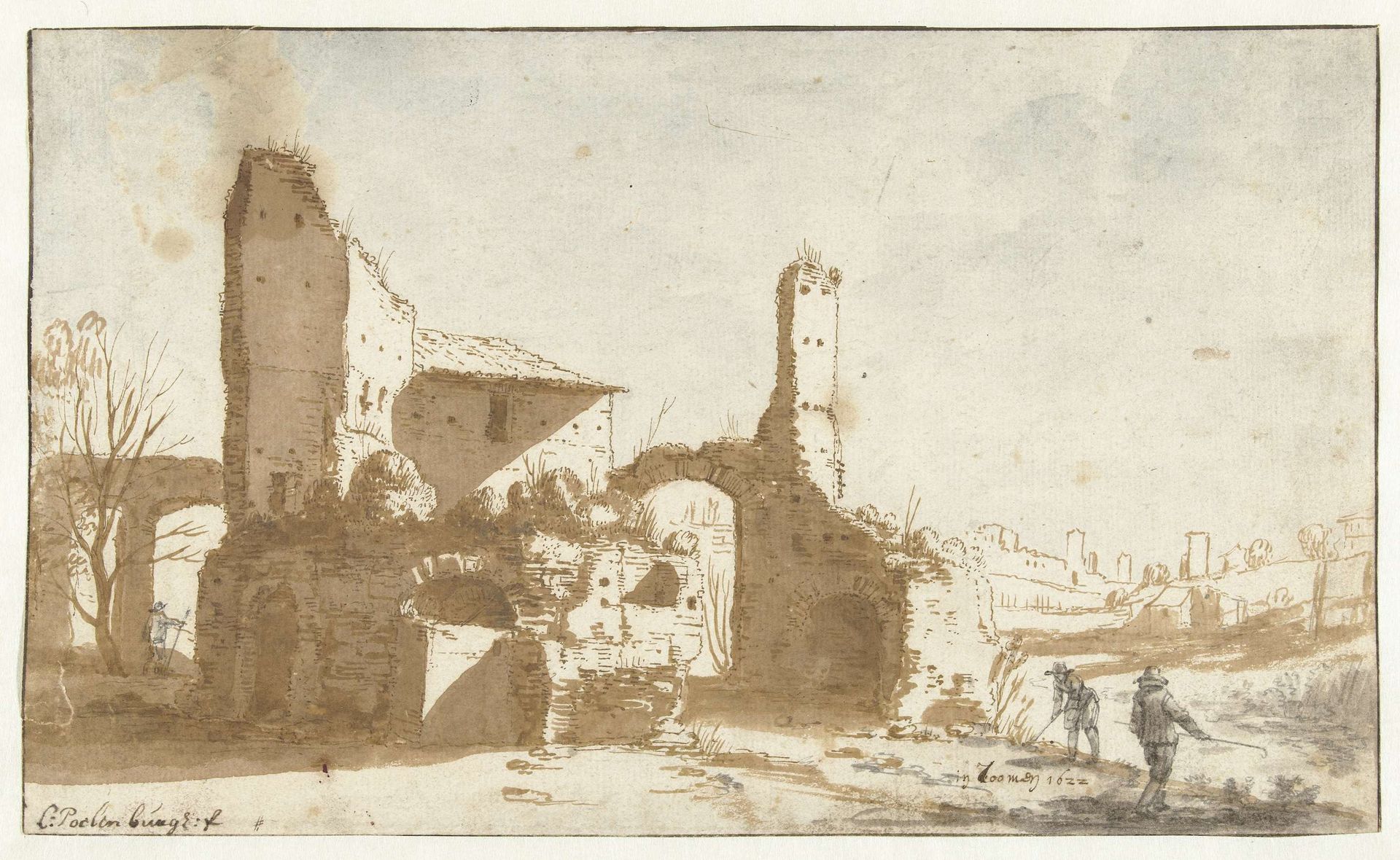 Kolfspelers bij een antieke ruïne by Cornelis van Poelenburch