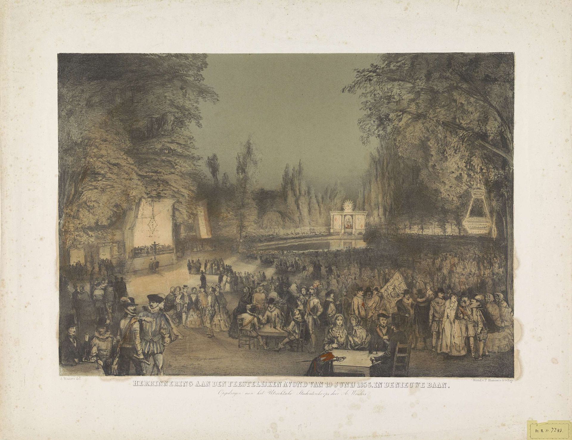 Herinnering aan den feestelijken avond van 19 Junij 1856. In de Nieuwe Baan by Augustinus Jacobus Bernardus Wouters