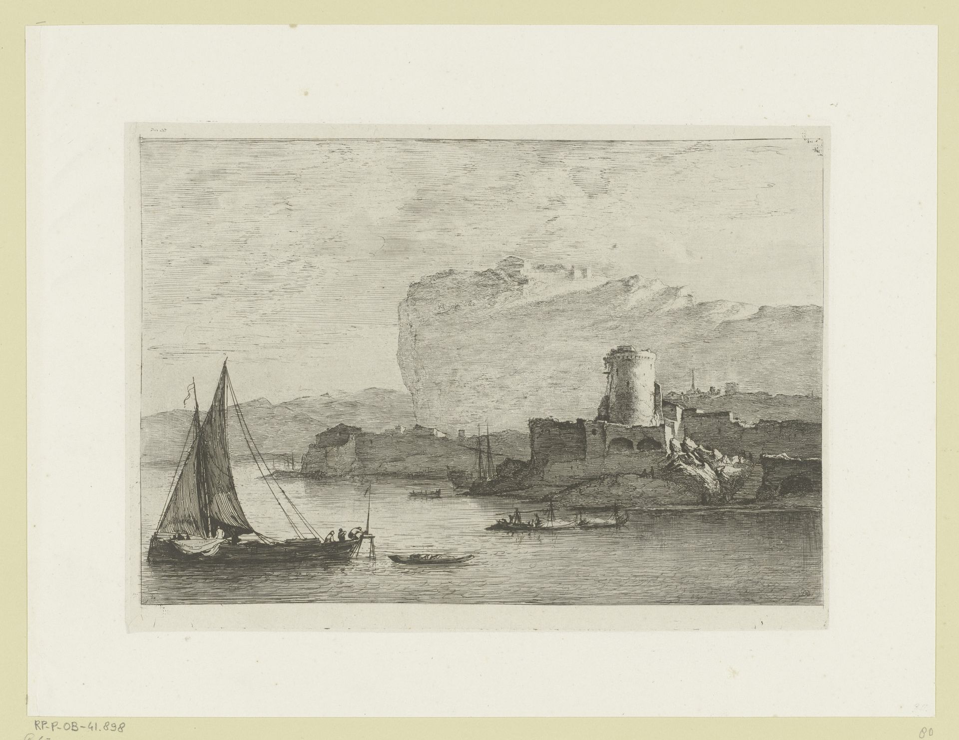 Berglandschap met een toren in een haven by Jean Jacques de Boissieu