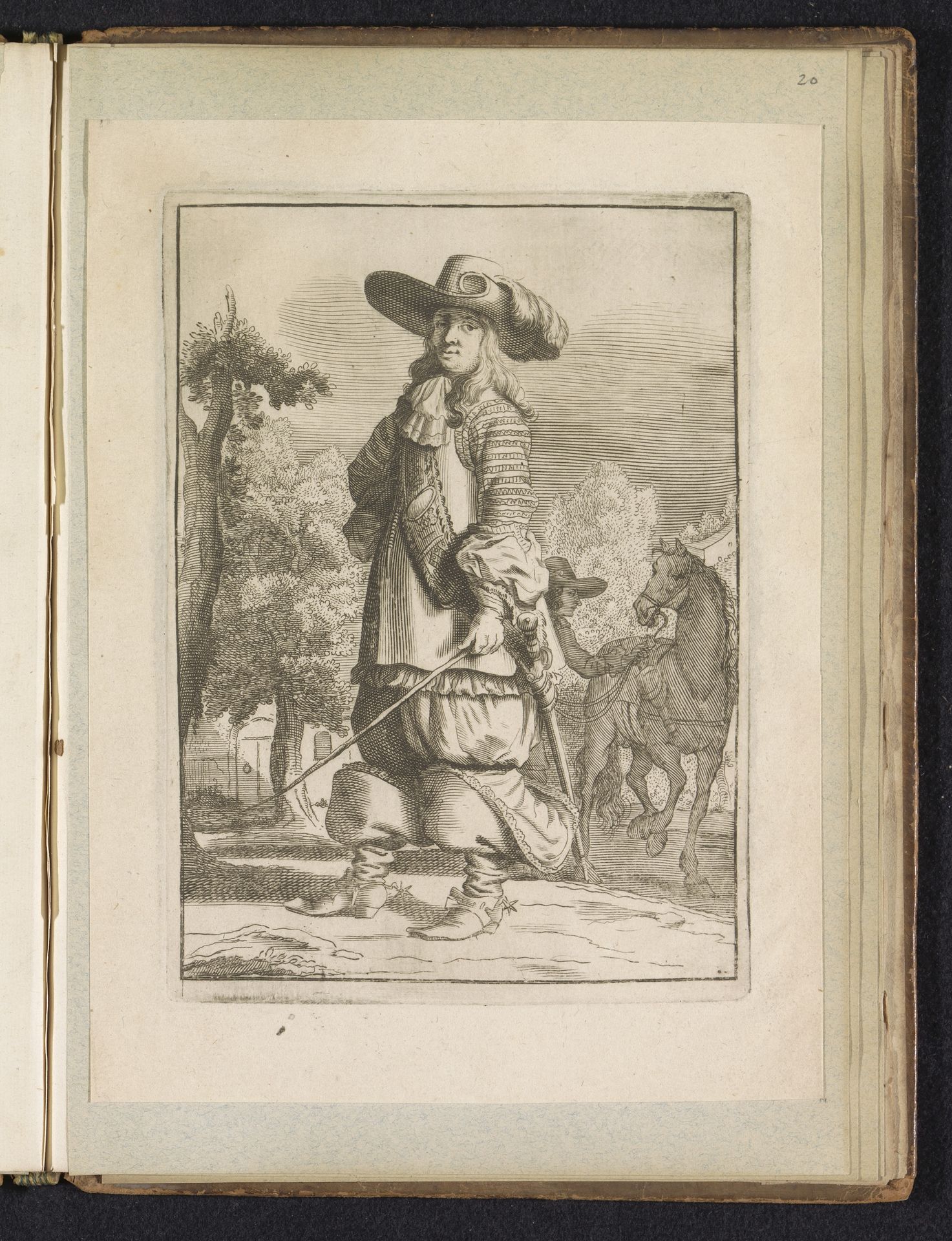 Ruiter staand in landschap, gekleed volgens de mode omstreeks 1660 by Jan van Troyen