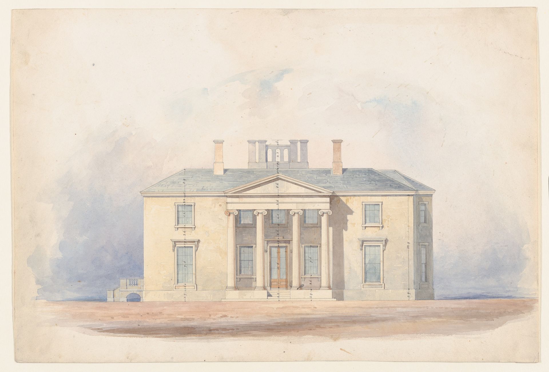 Design for a Classical Country House, Entrance Elevation by Anonymous