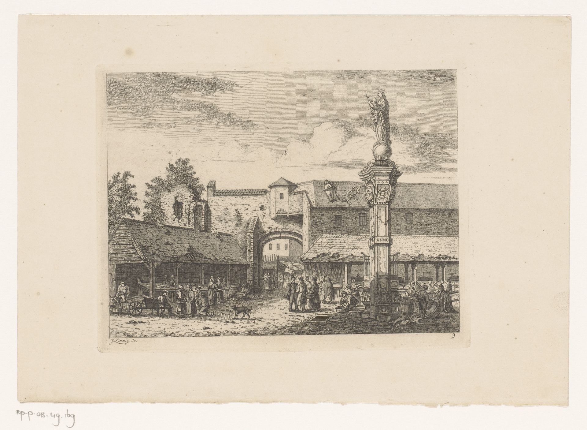 Gezicht op de Oude Vismarkt in Antwerpen by Jean Théodore Joseph Linnig