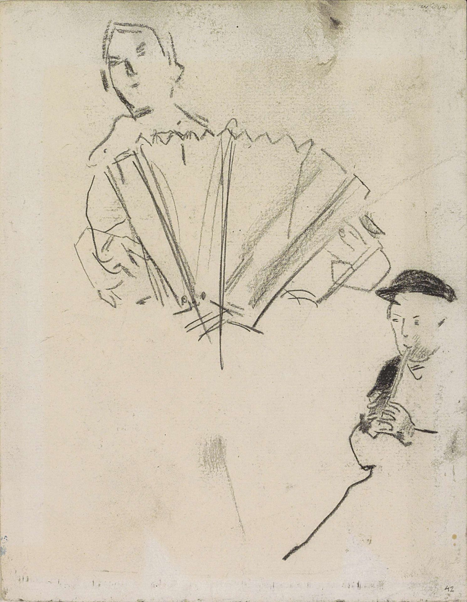 Accordeonist en fluitist by Isaac Israels