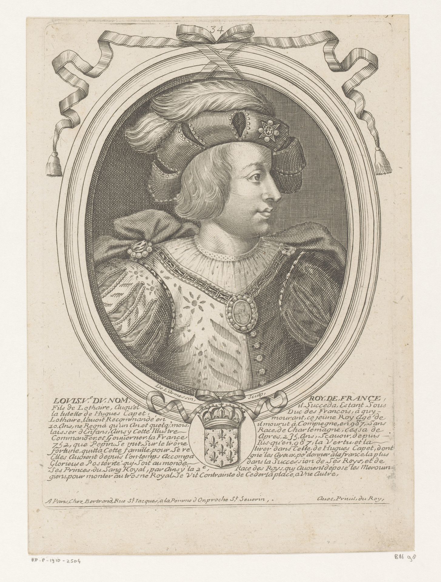 Portret van Lodewijk V, koning van West-Francië by Nicolas de (I) Larmessin