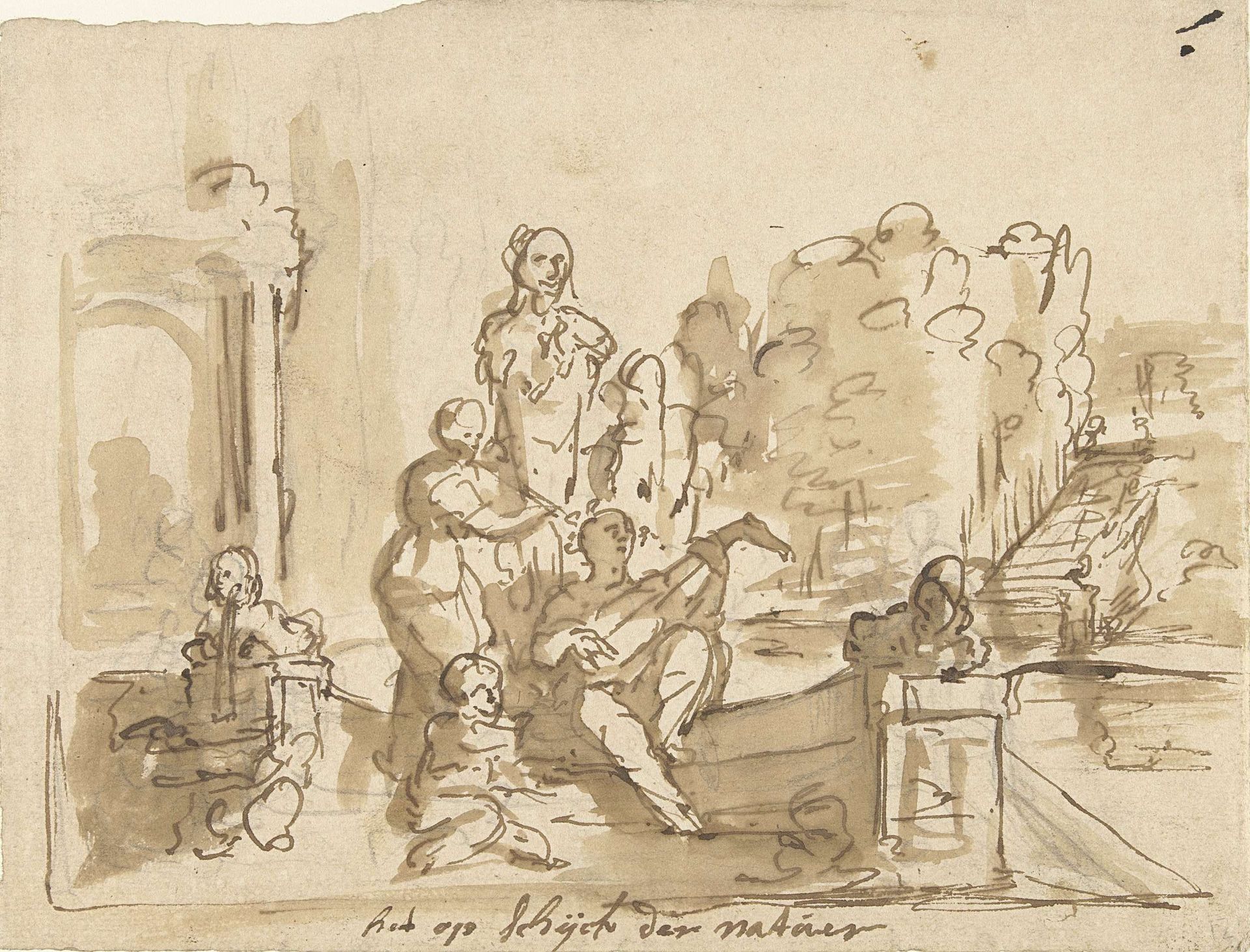 Allegorie met musicerende figuren in een tuin by Elias van Nijmegen