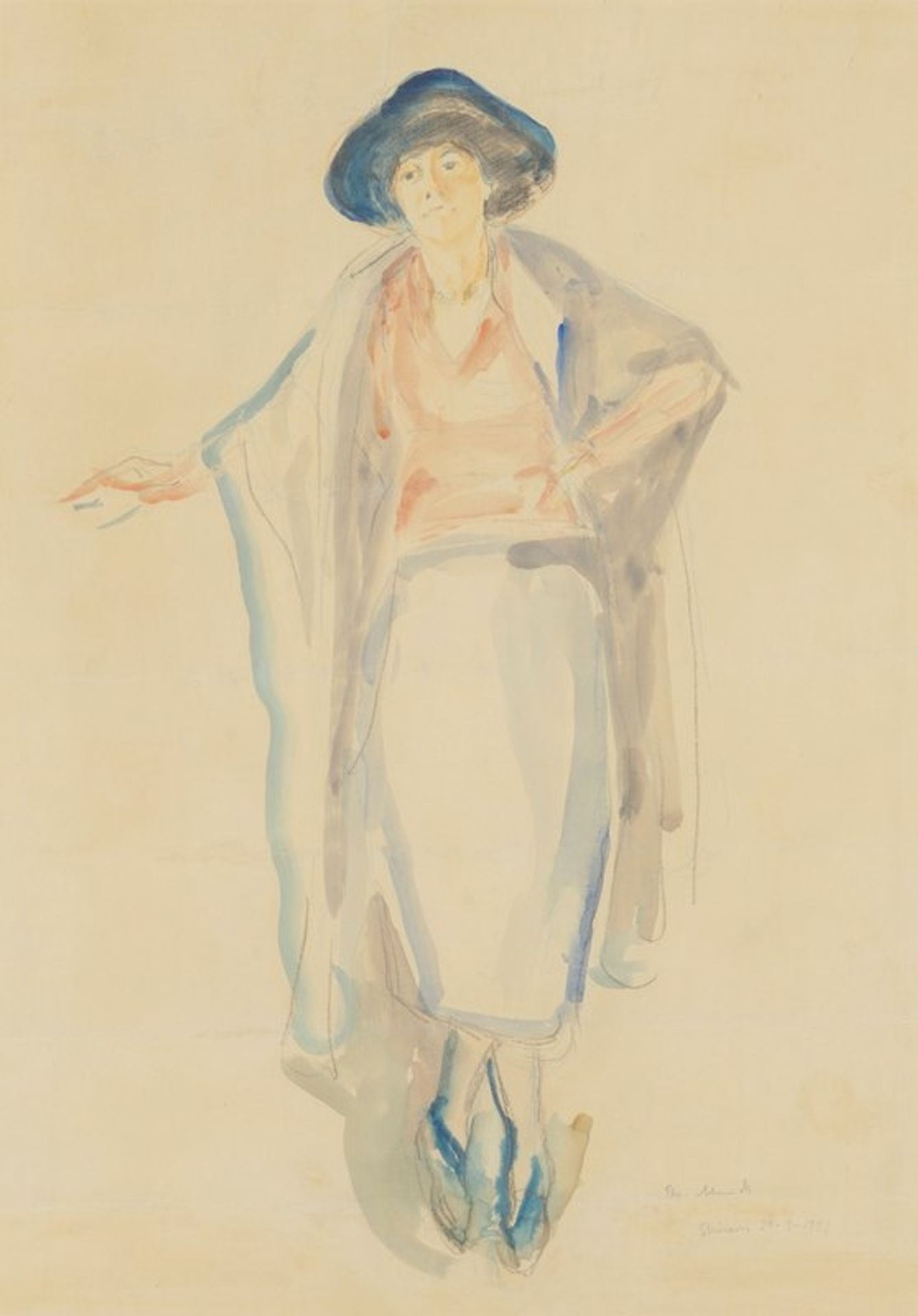 Stående kvinne med hatt by Edvard Munch