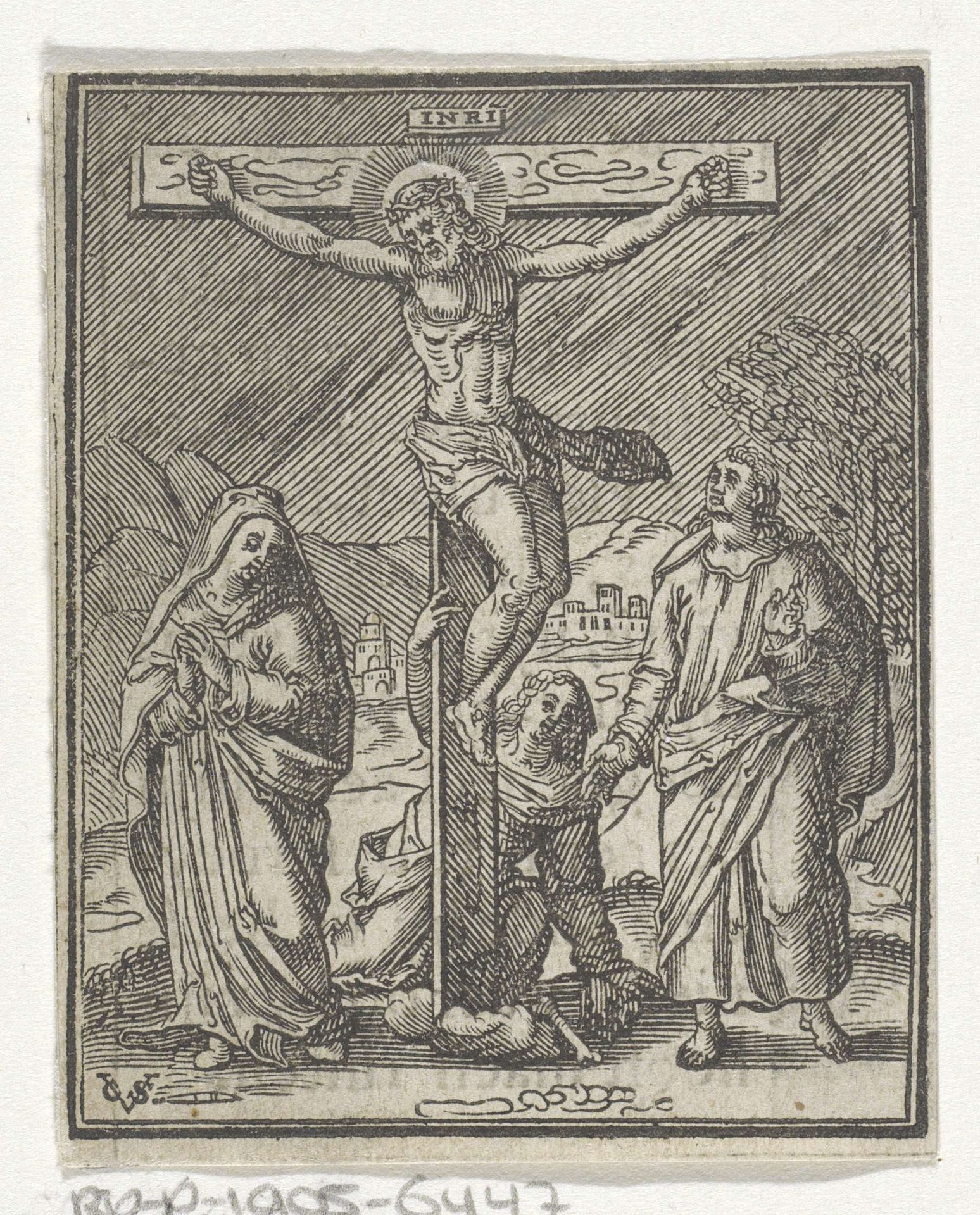 Christus aan het kruis met Maria, Johannes en Maria Magdalena by Christoffel van (II) Sichem