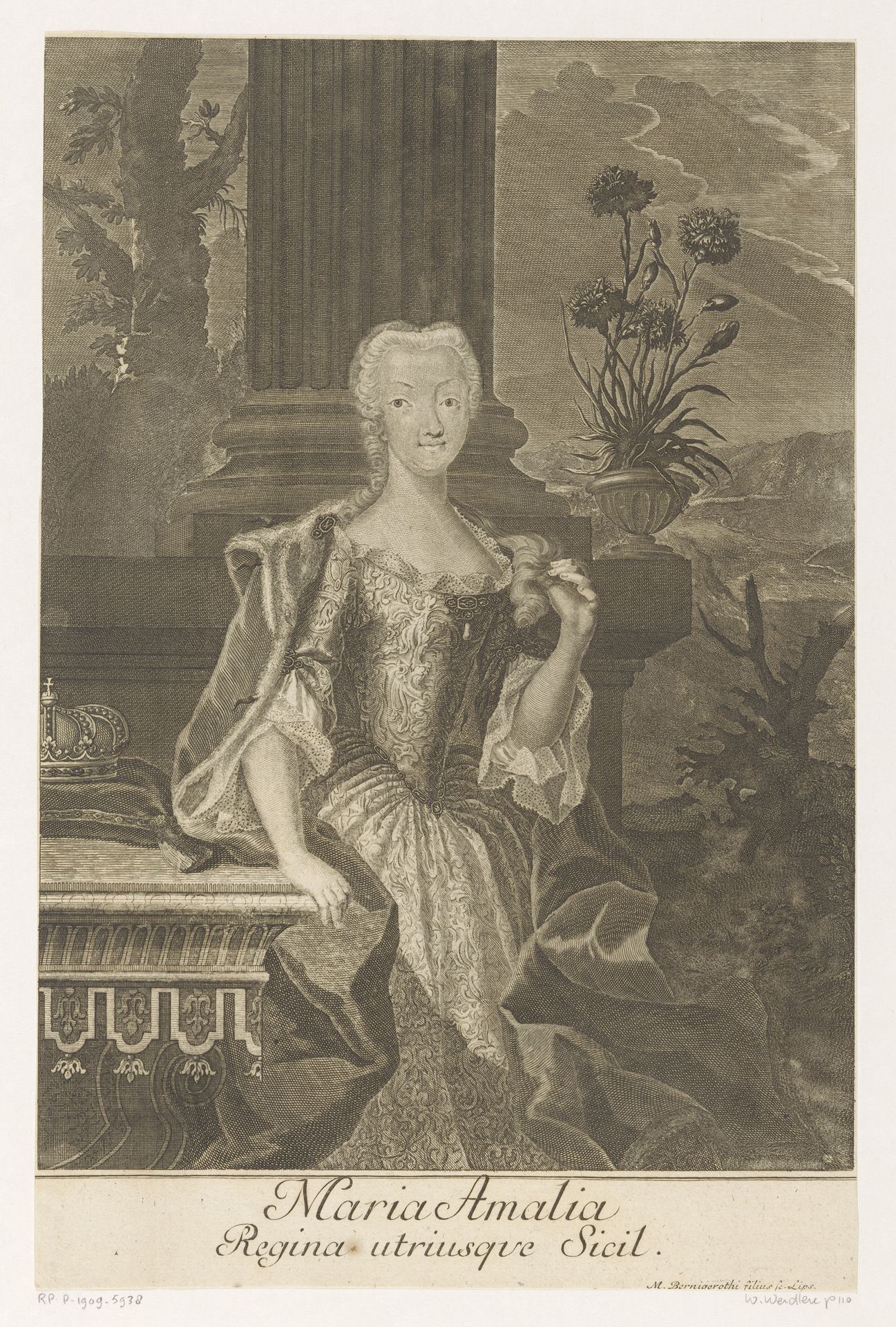 Portret van Maria Amalia, koningin van Napels-Sicilië by Johann Martin Bernigeroth