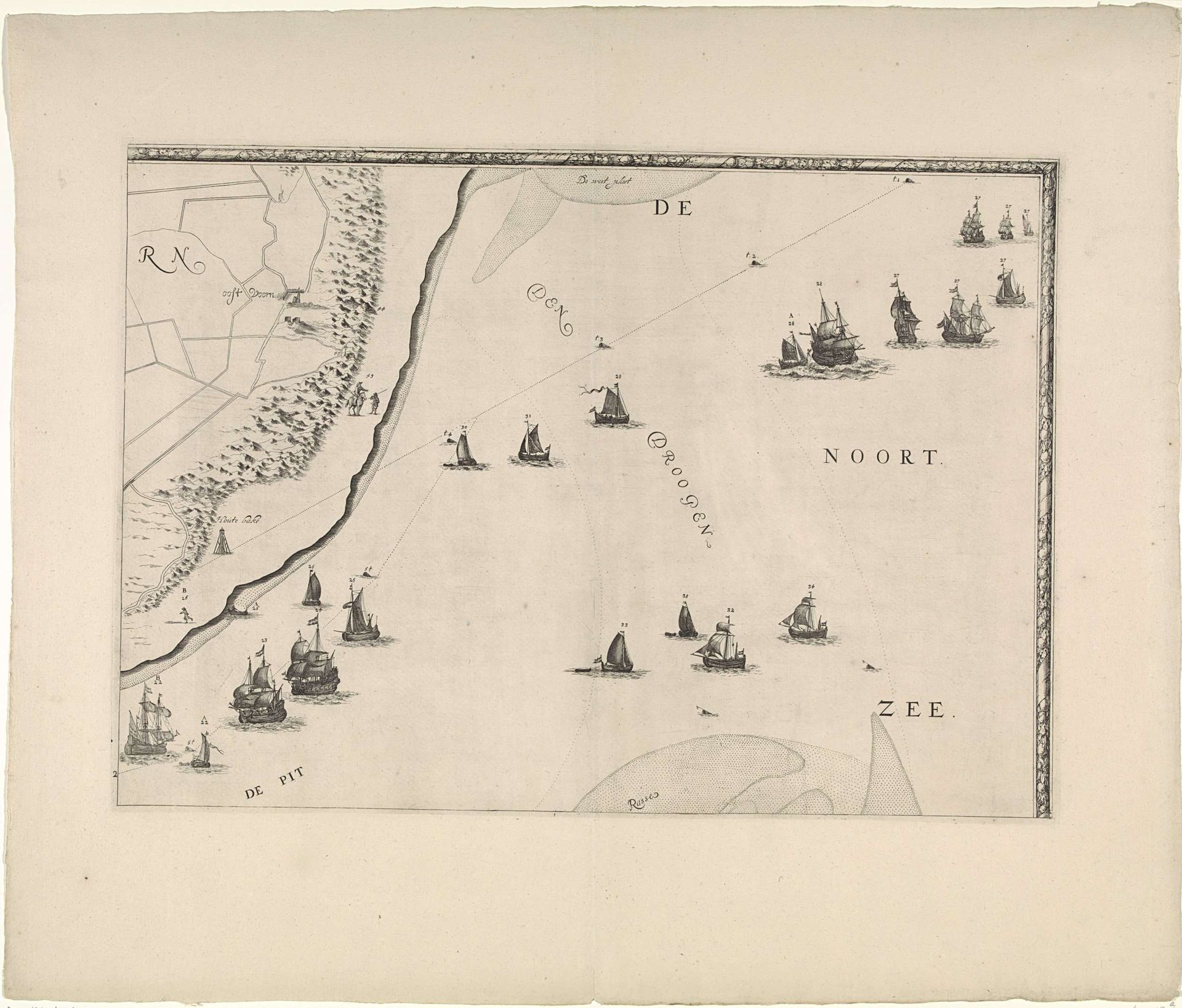 Kaart van de Maasmonding met postroutes (deel rechtsboven) by Joost van Geel