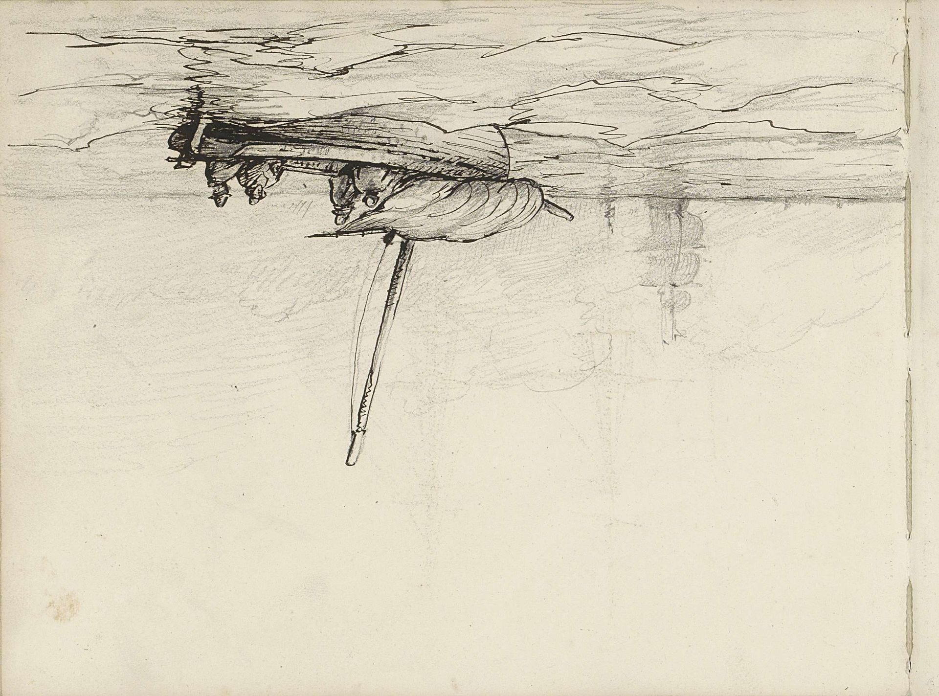 Mannen in een boot met gestreken zeil by Petrus Johannes Schotel