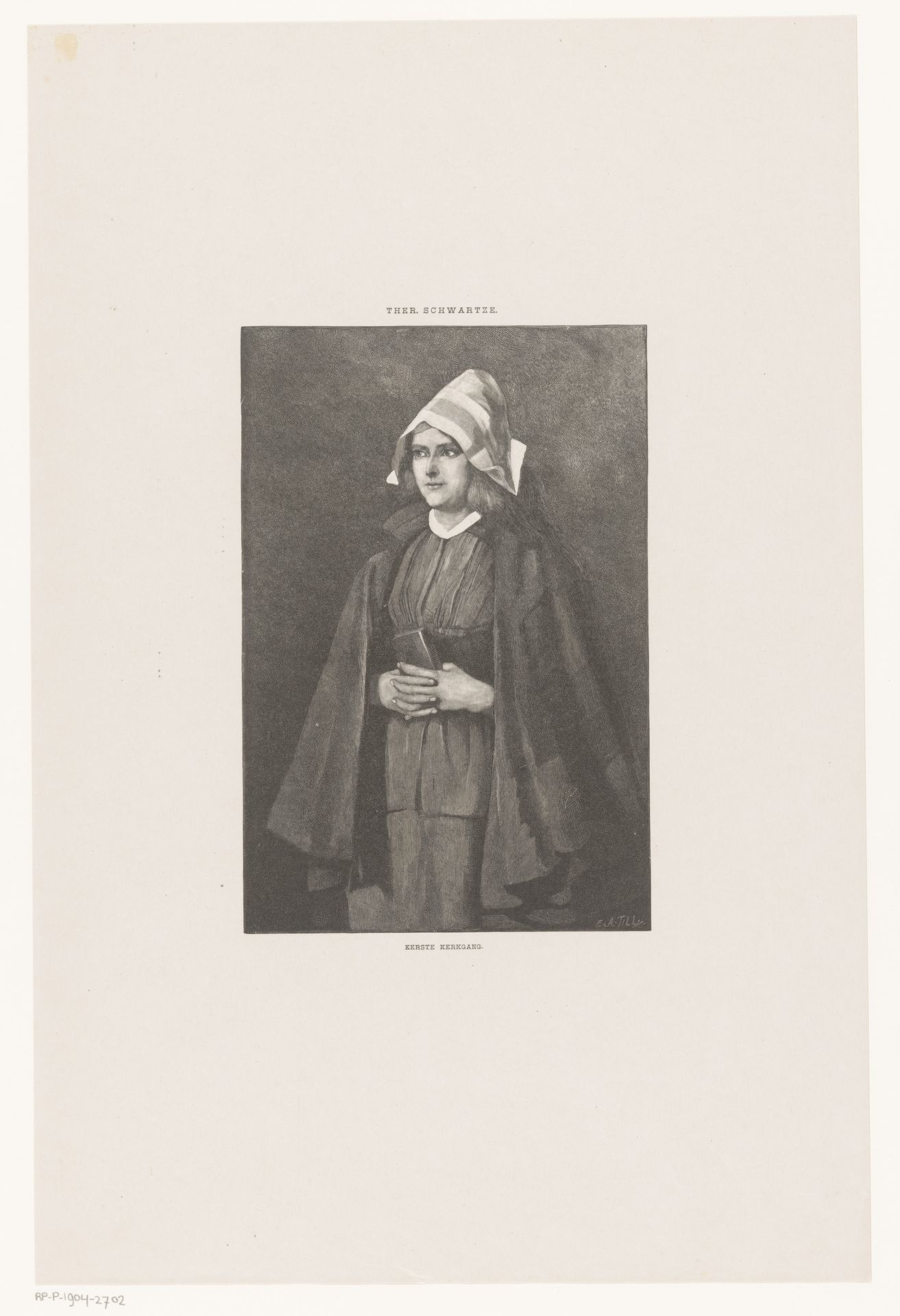 Jonge vrouw met bijbel in haar handen by Auguste Tilly