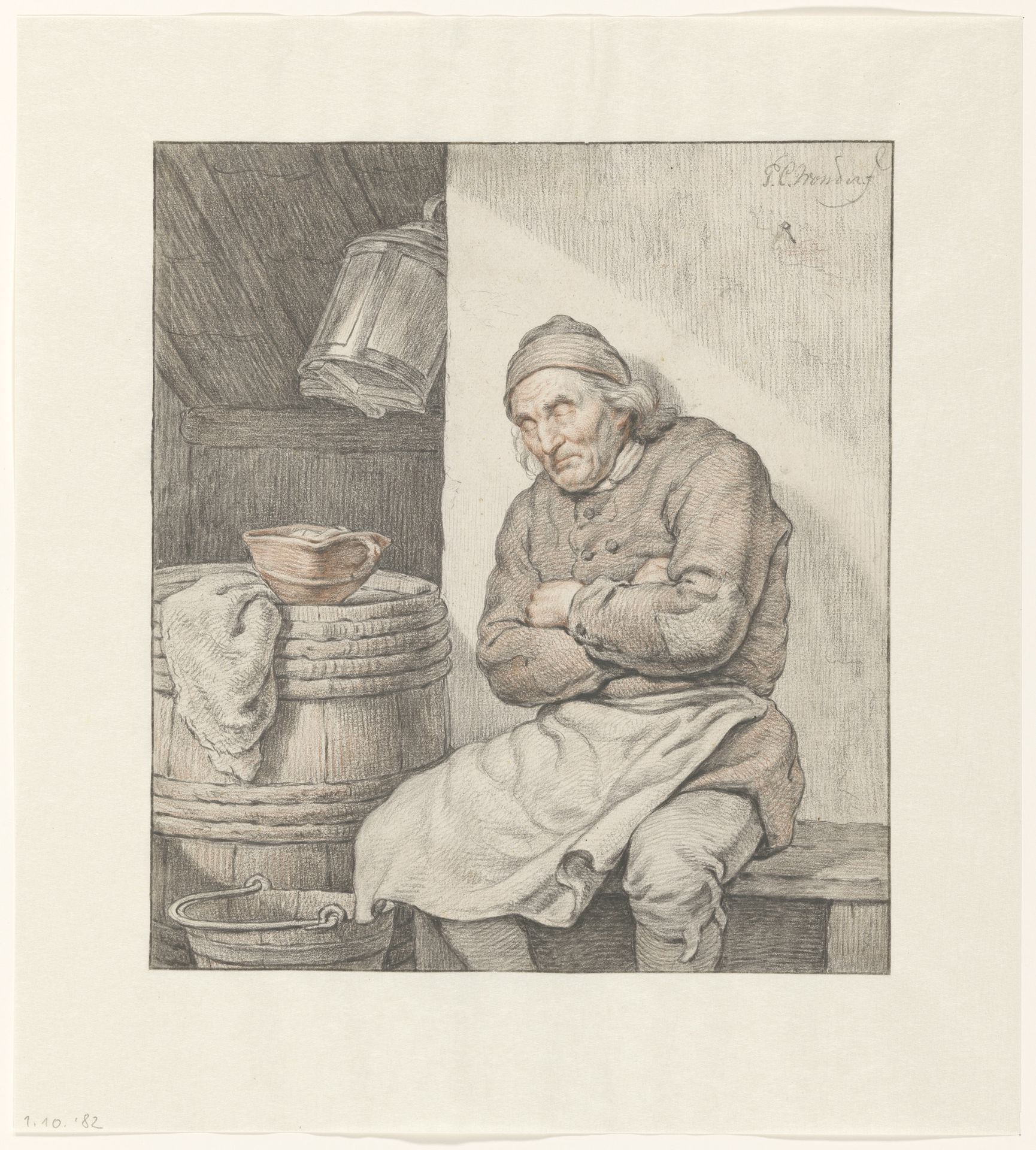 Zittende, slapende man by Pieter Christoffel Wonder