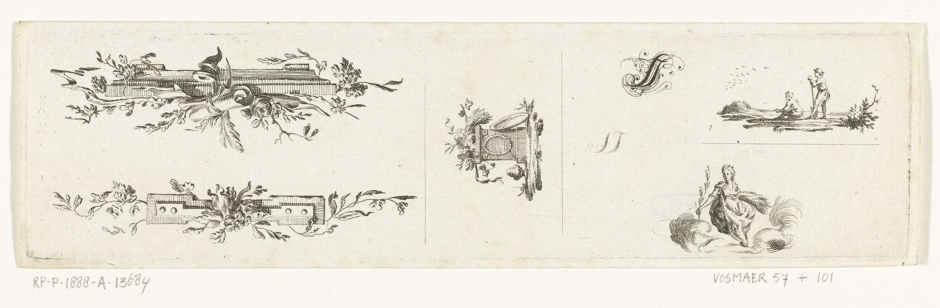 Blad met vijf vignetten en initiaal by Willem Bilderdijk