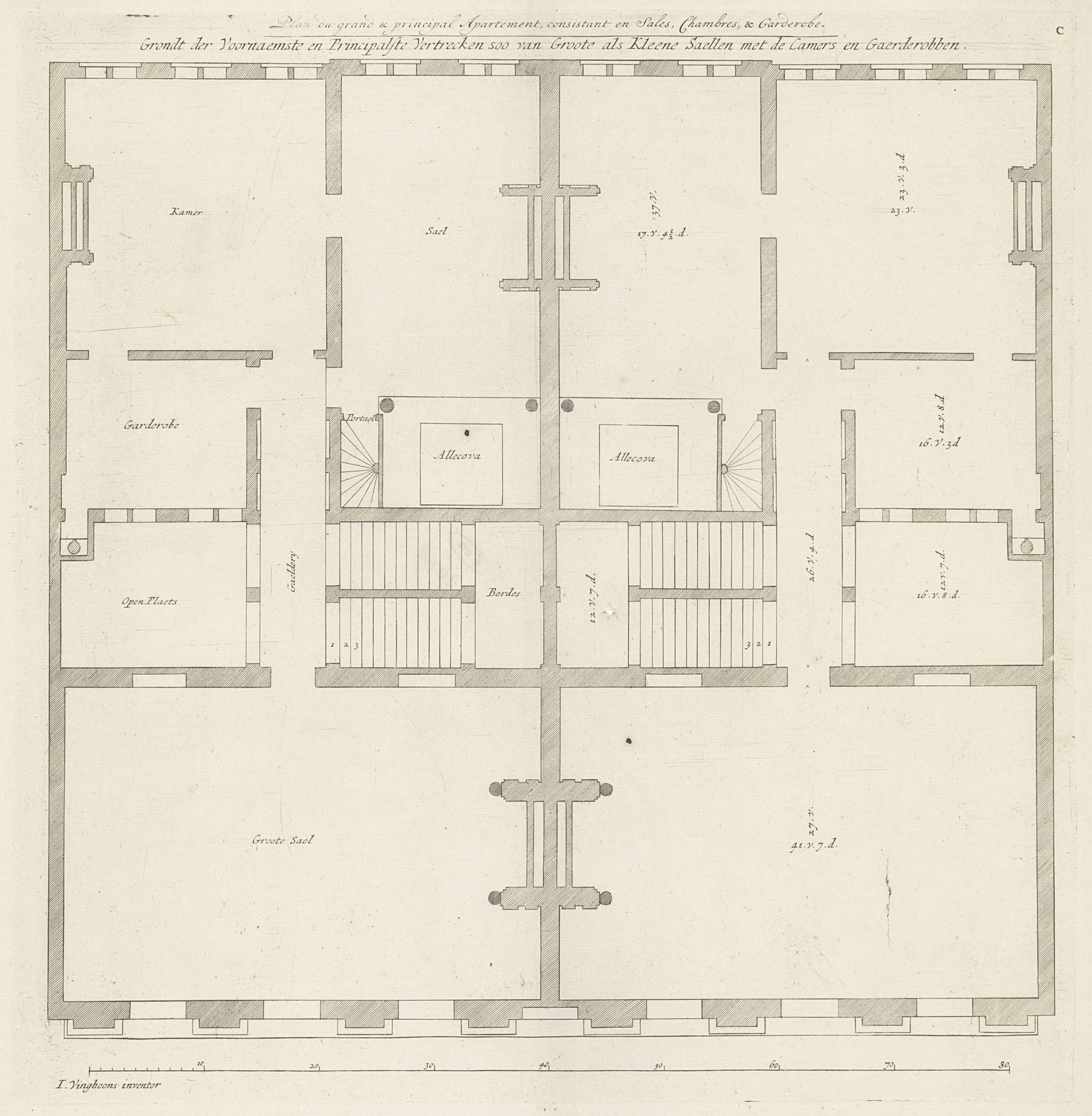 Plattegrond van de begane grond van het Trippenhuis te Amsterdam by Johannes Vinckboons