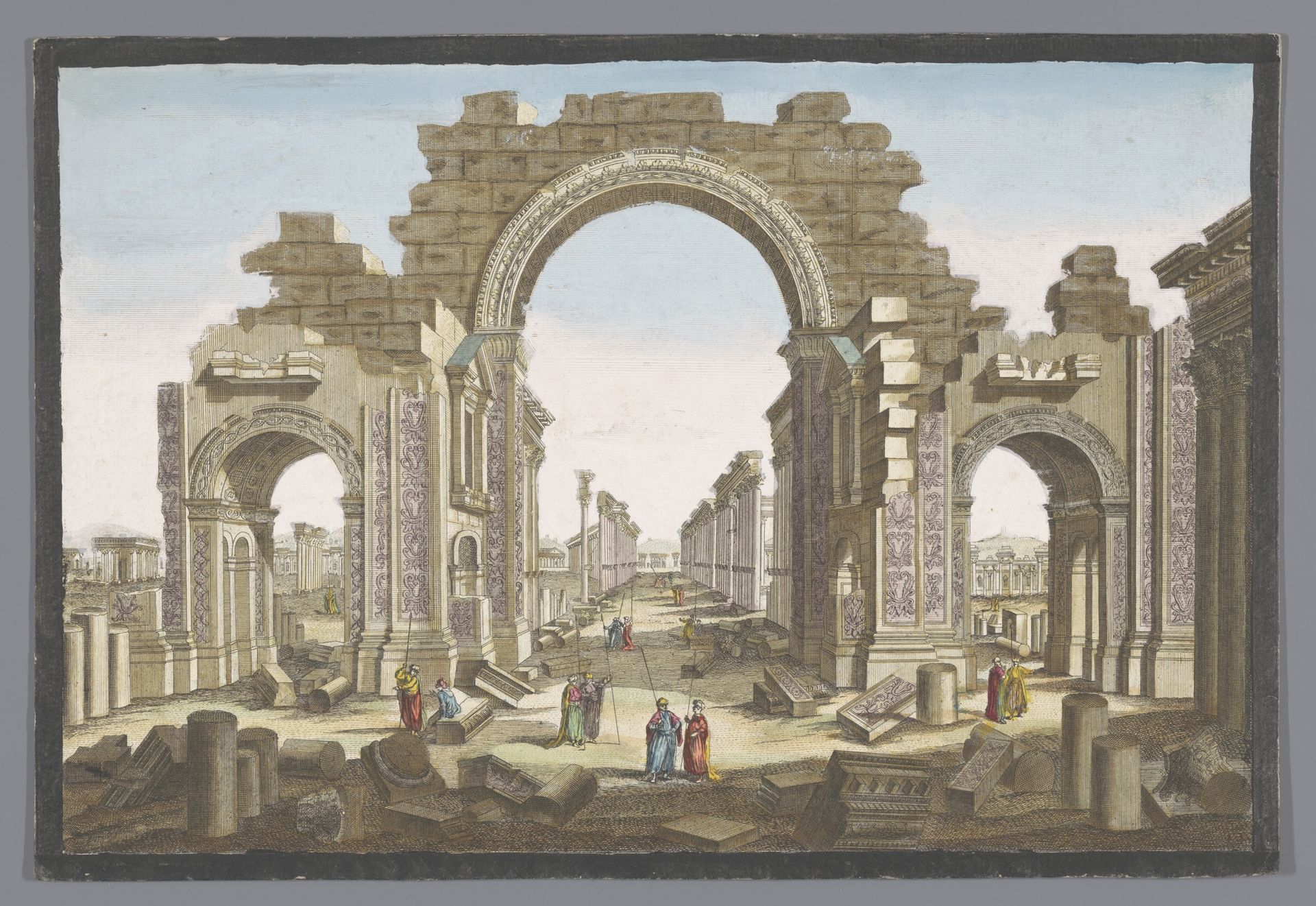 Gezicht op de ruïne van de boog van de zuilengalerij te Palmyra, gezien vanaf de oostzijde by Jean-François Daumont