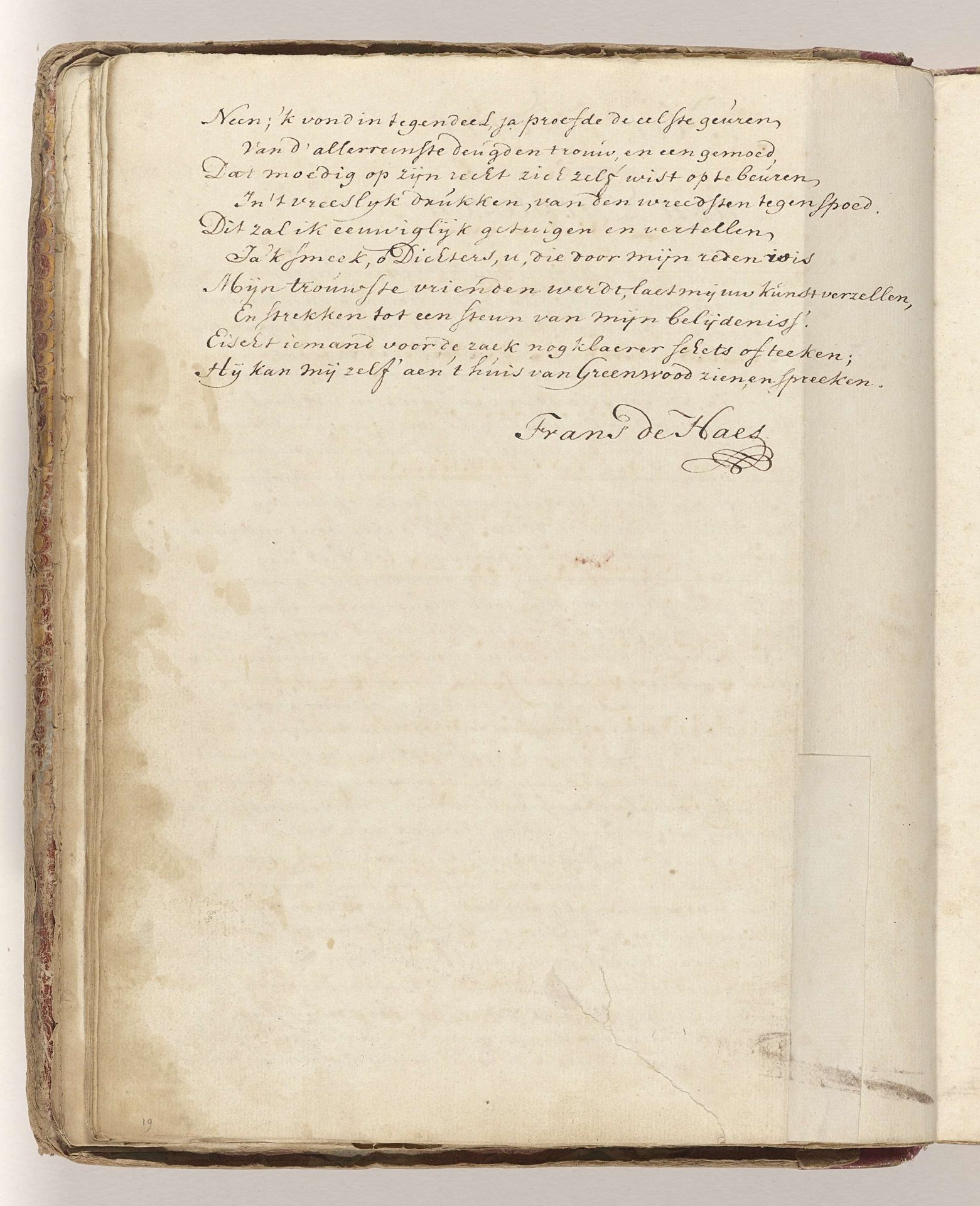 Gedicht op het zwaard waarmee Johan van Oldenbarnevelt in 1619 zou zijn onthoofd by Frans de Haes