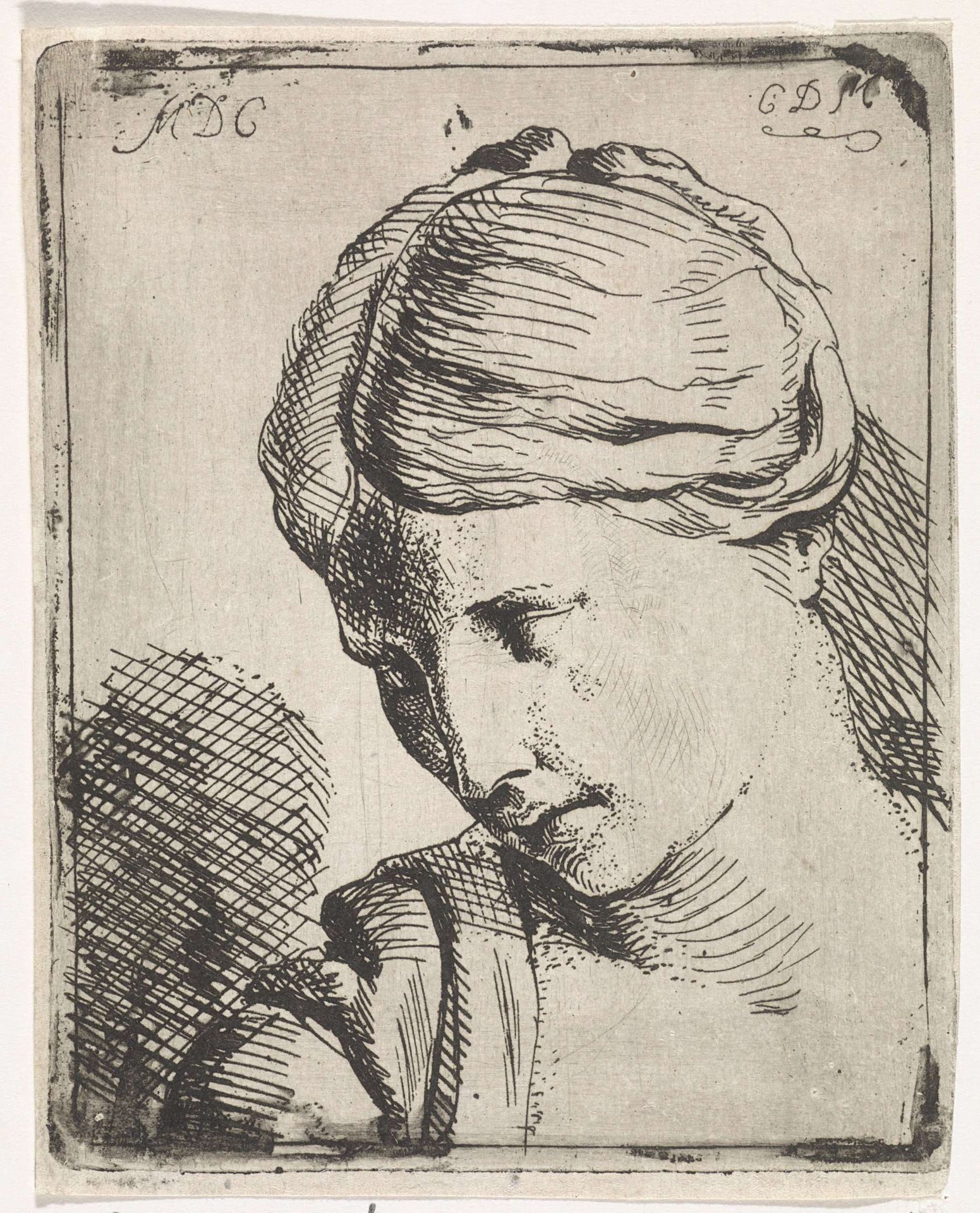 Jonge vrouw met gebogen hoofd by Carel de (II) Moor