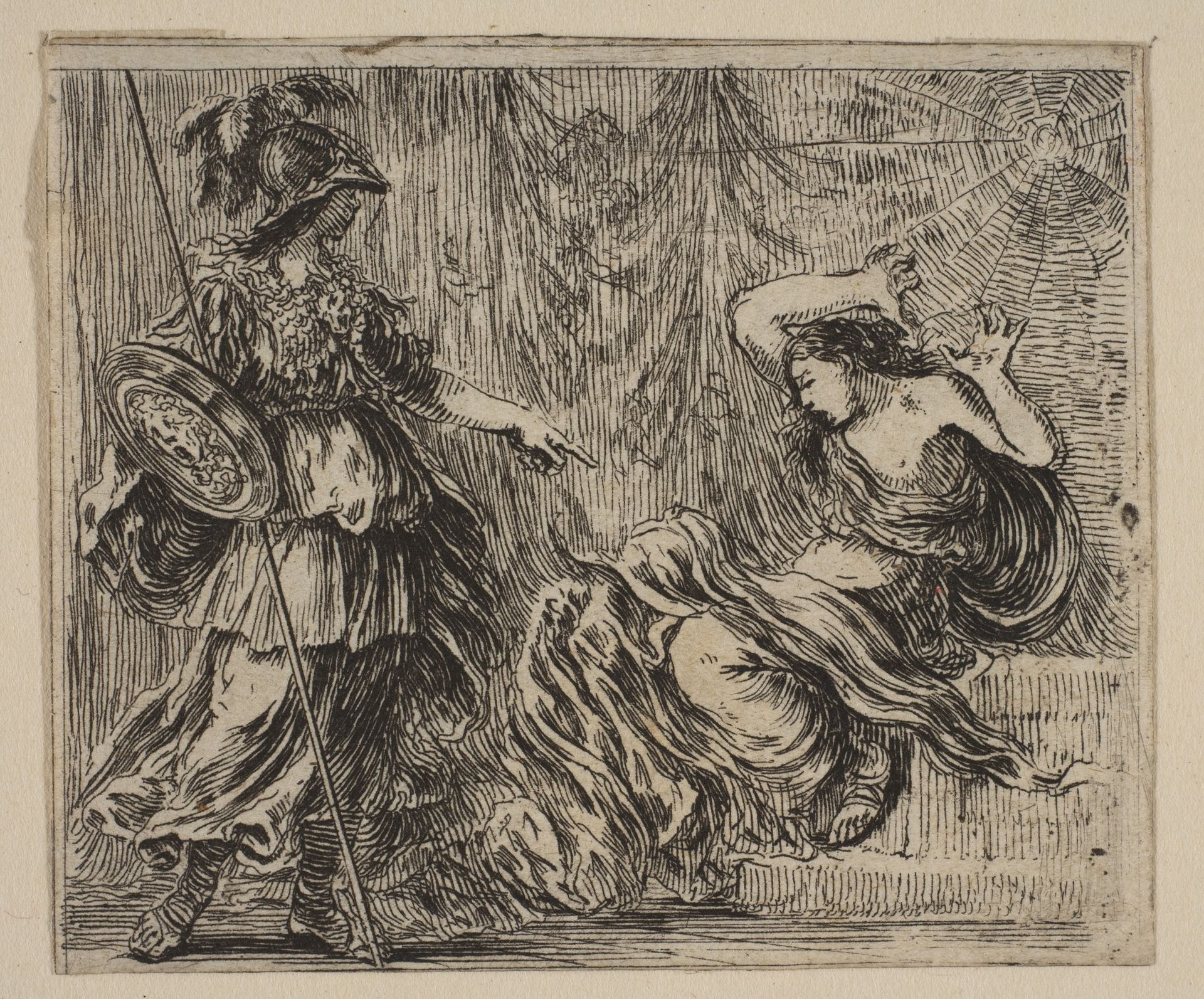 Pallas et Arachne, from 'Game of Mythology' (Jeu de la Mythologie) by Stefano della Bella