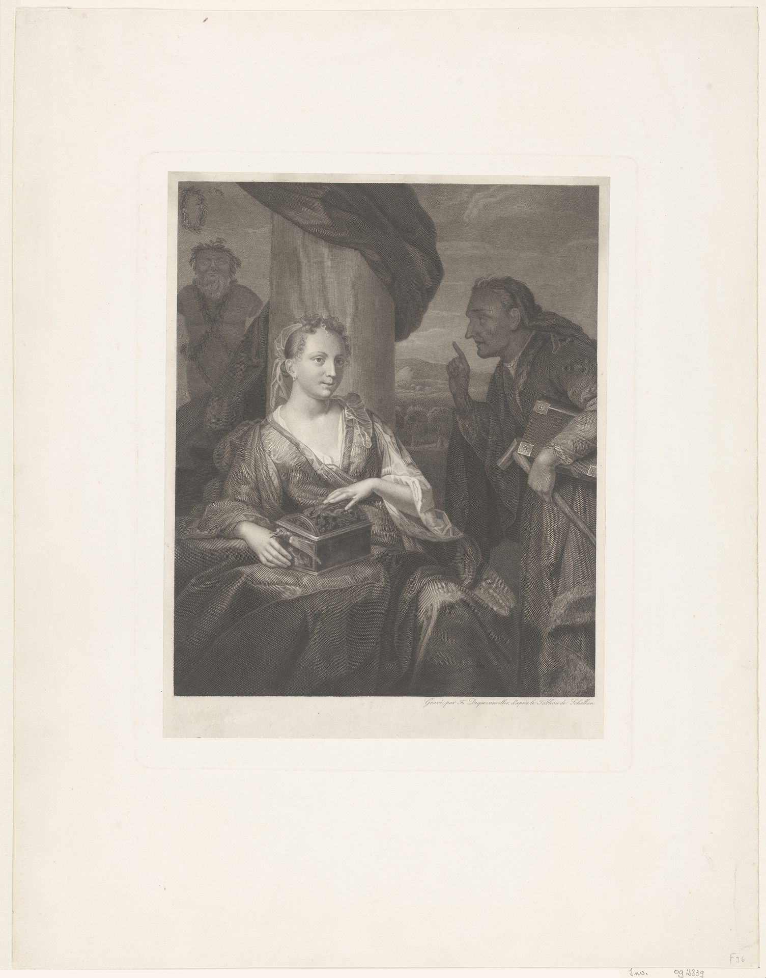 Jonge vrouw negeert de zedenles van een oude vrouw by François Nicolas Barthélemy Dequevauviller