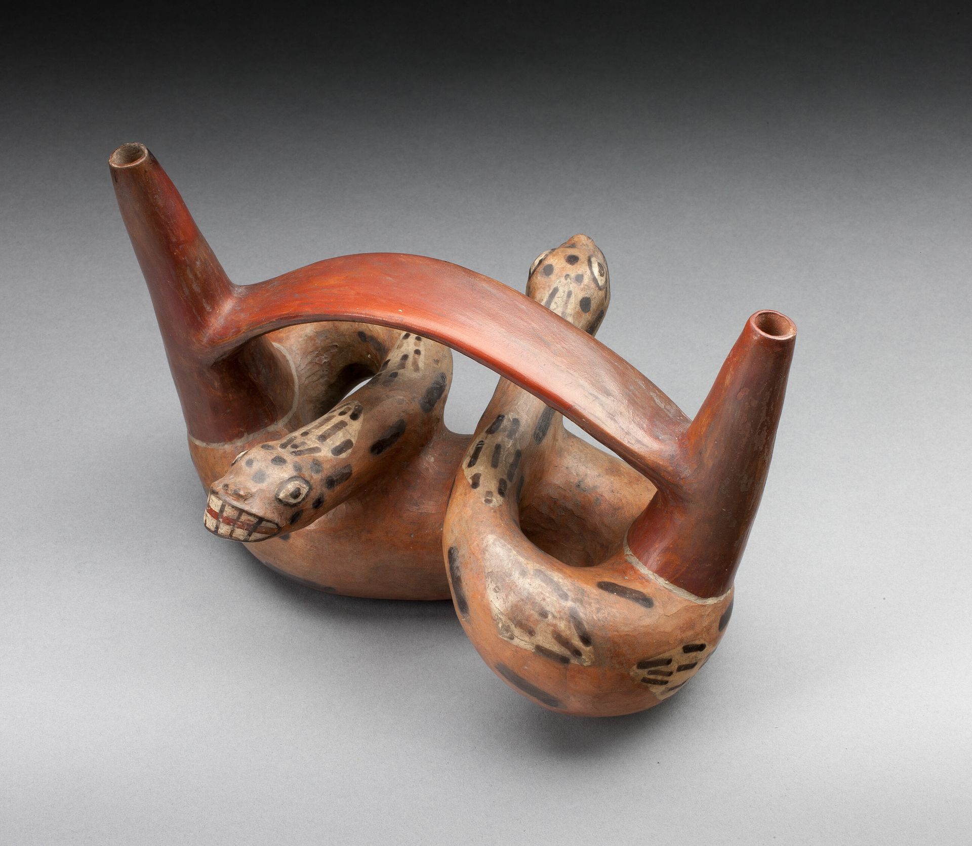 Double-Spout Bridge Vessel in the form of a Double-Headed Serpent by Tiwanaku