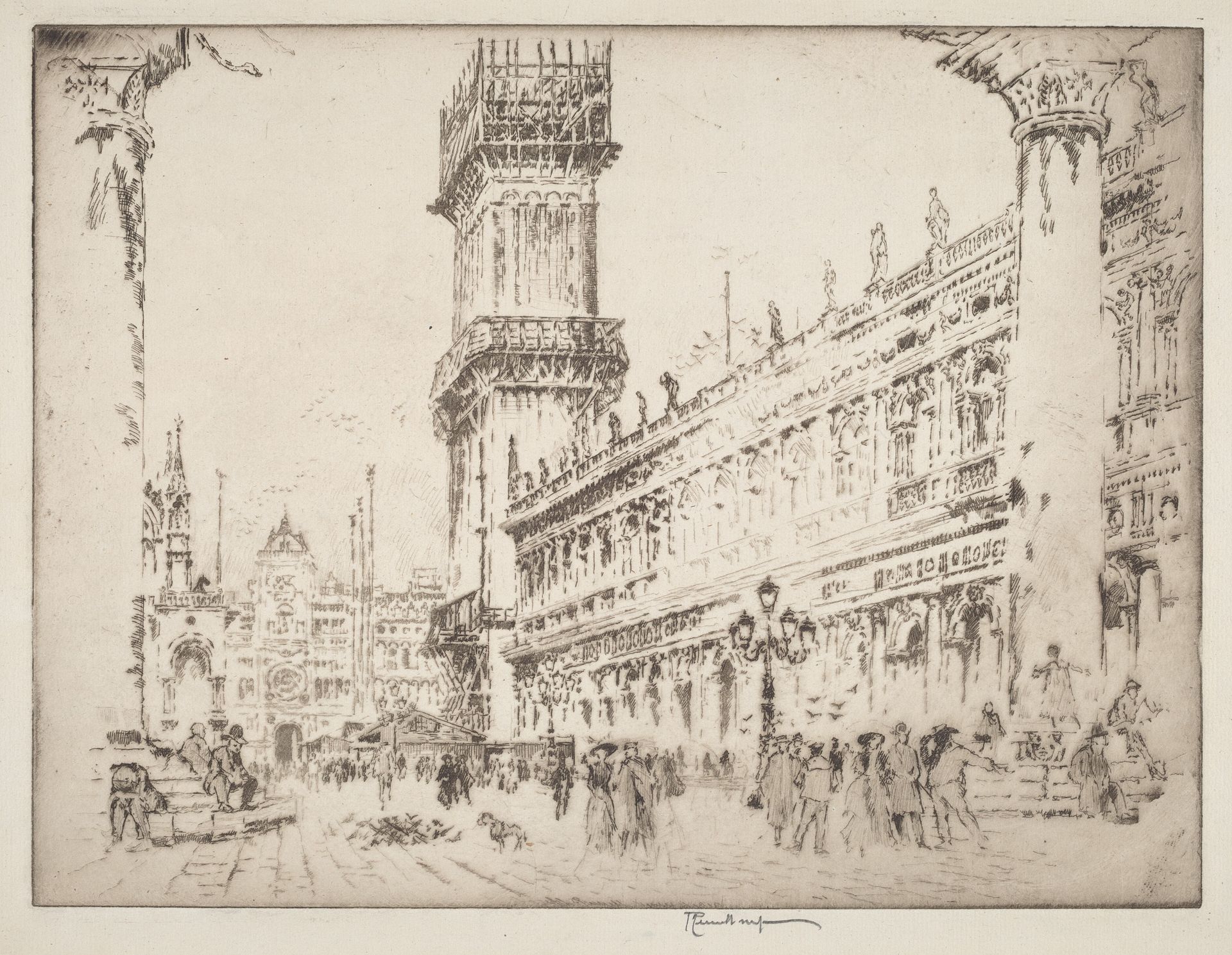 Rebuilding the Campanile, Venice, No.II by Joseph Pennell