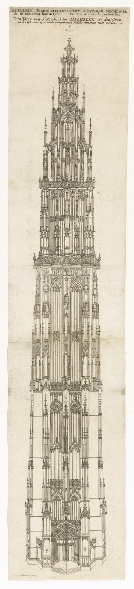 Ontwerp voor de toren van de Sint-Romboutskathedraal te Mechelen by Wenceslaus Hollar