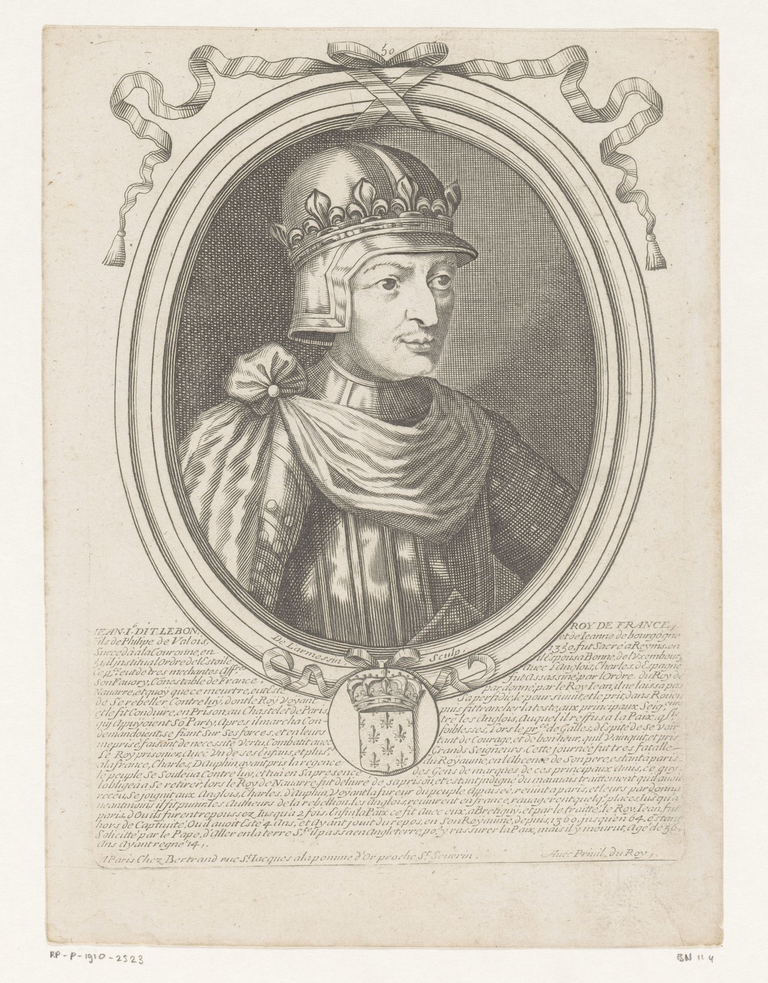 Portret van Jan II, koning van Frankrijk by Nicolas de (I) Larmessin