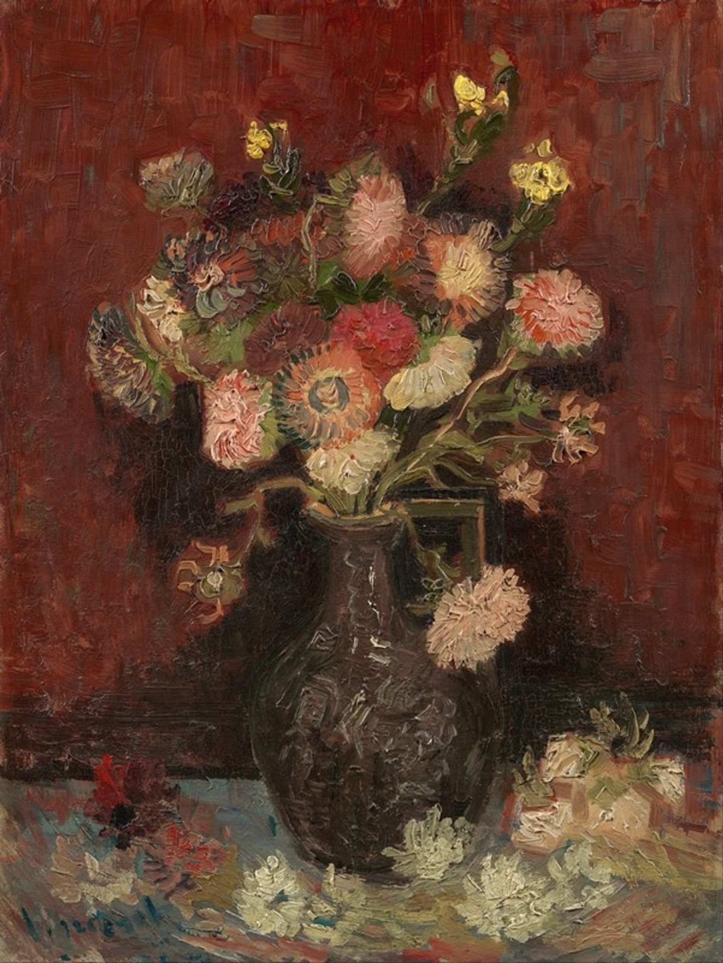 Vase with Chinese asters and gladioli by Vincent van Gogh