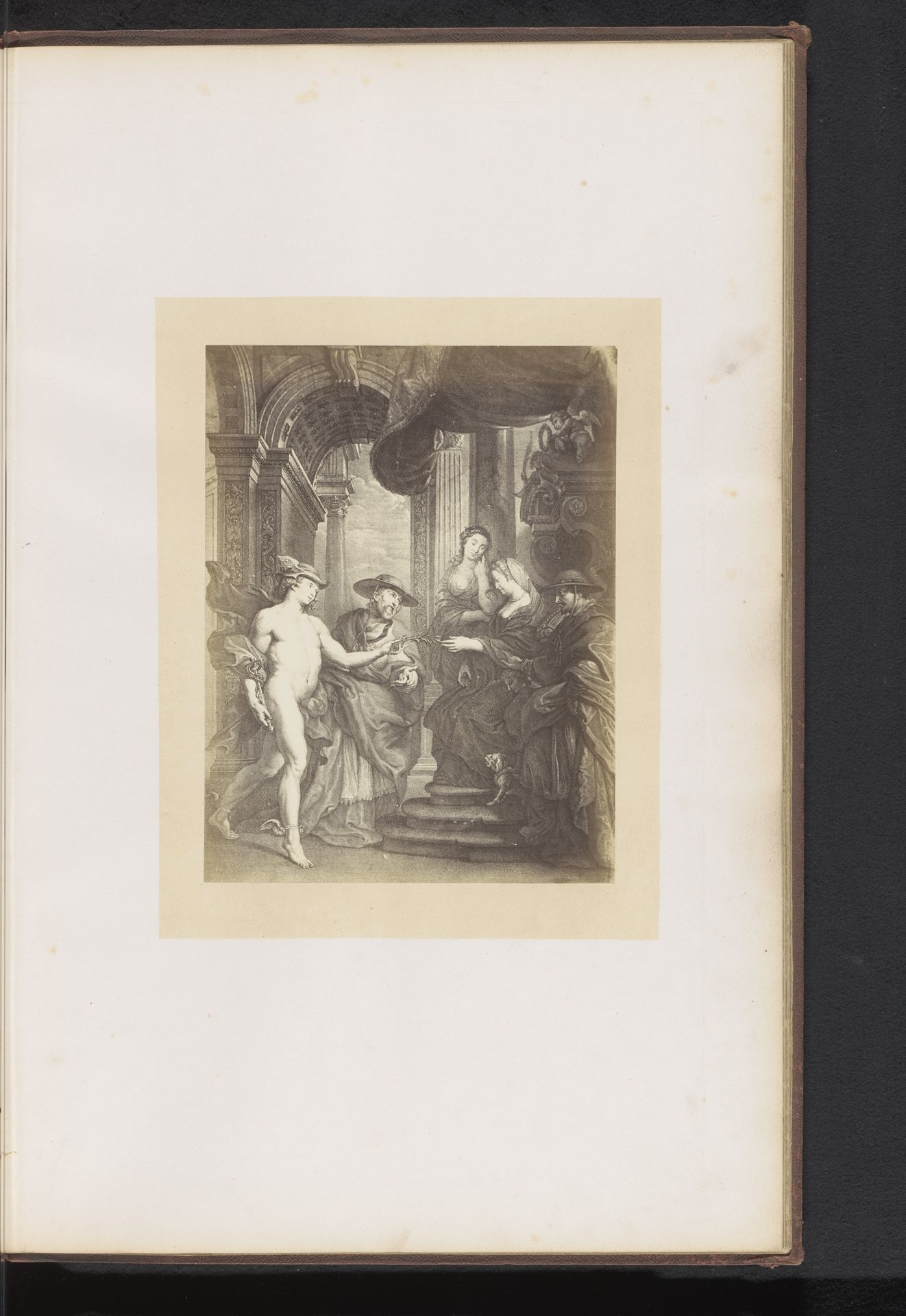 Fotoreproductie van een gravure van Kardinaal De la Rochefoucauld treedt op als onderhandelaar voor de verzoening tussen moeder en zoon te Angoulême door Jean-Marc Nattier, naar het schilderij door Peter Paul Rubens by Dechamps et Cie.